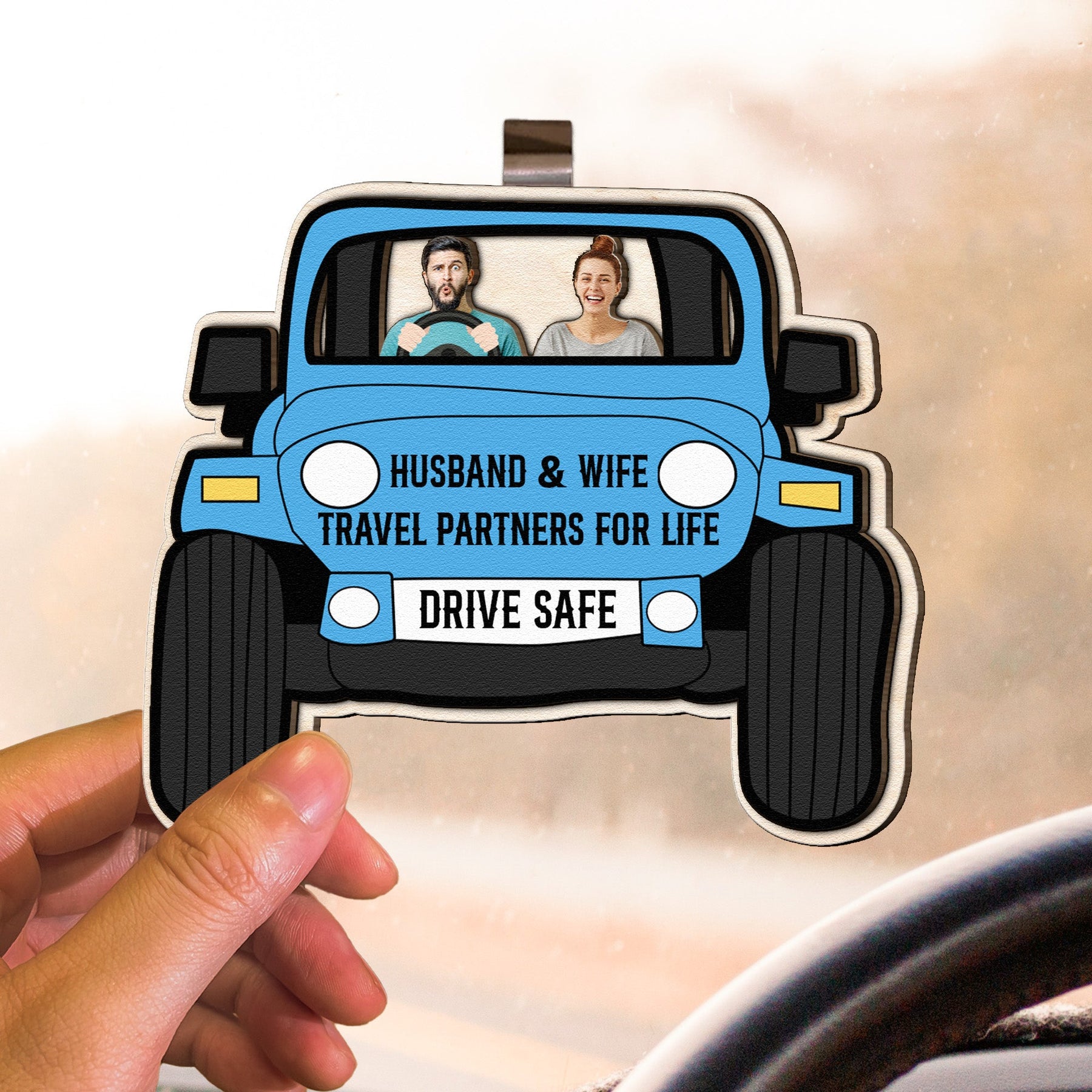 Drive Safe Travel Lovers - Personalized Wooden Photo Car Visor Clip