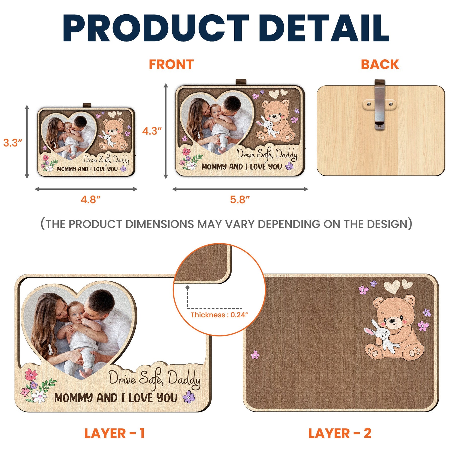 Drive Safe, Daddy. Mommy And I Love You - Personalized Wooden Photo Car Visor Clip