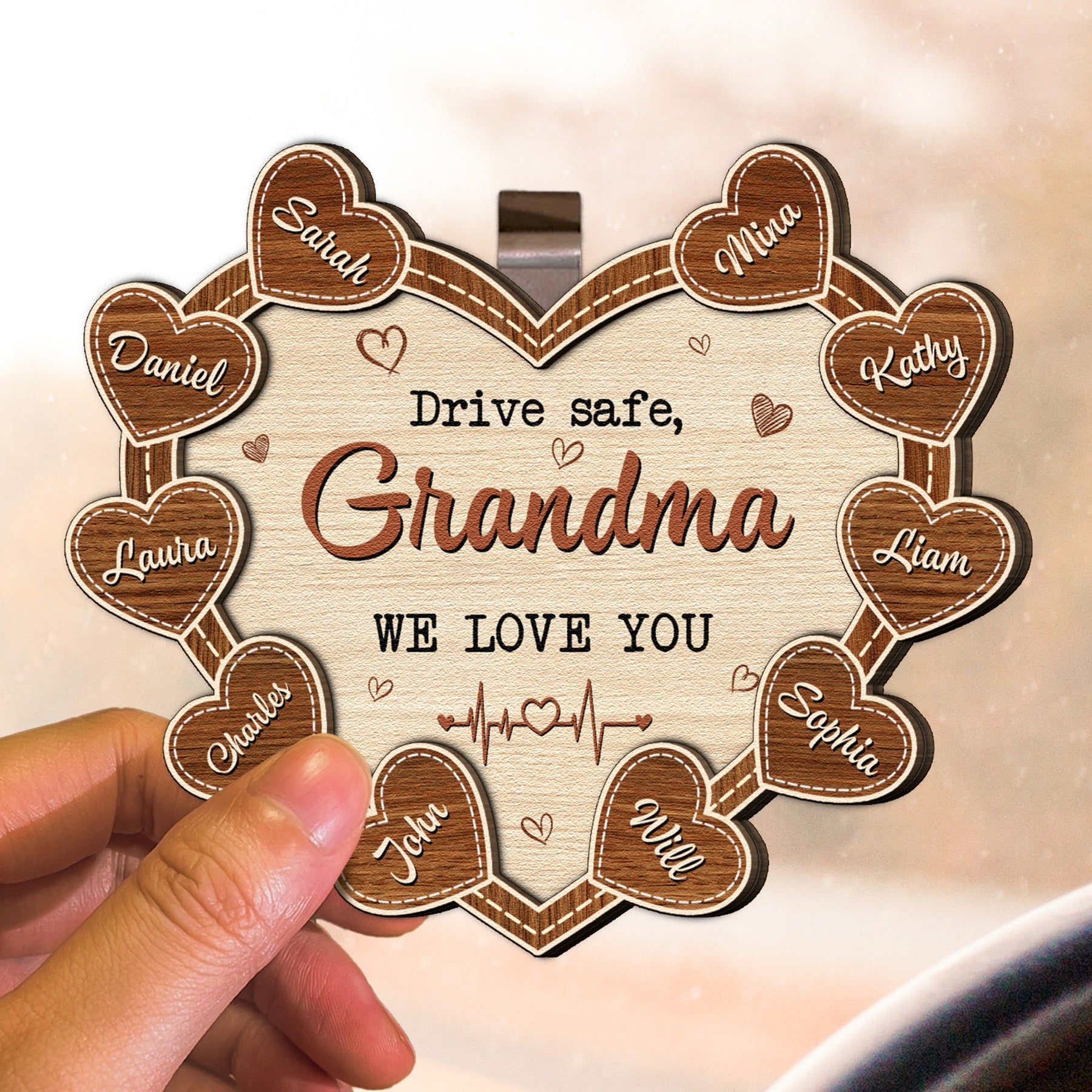 Drive Safe, Grandma We Love You - Personalized Wooden Car Visor Clip
