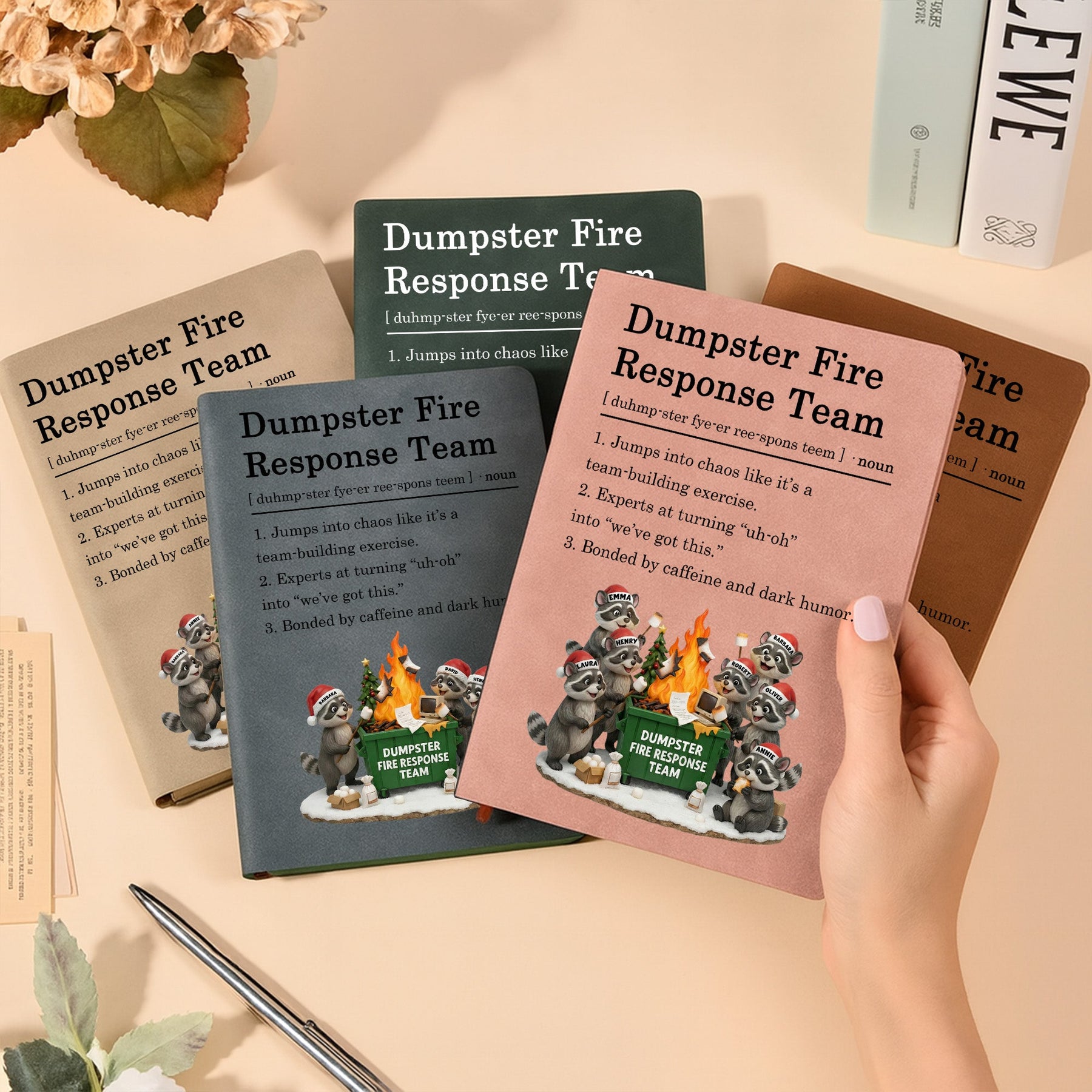 Dumpster On Fire Response Team - Funny Exchange Gift For Coworker Team - Personalized Leather Journal