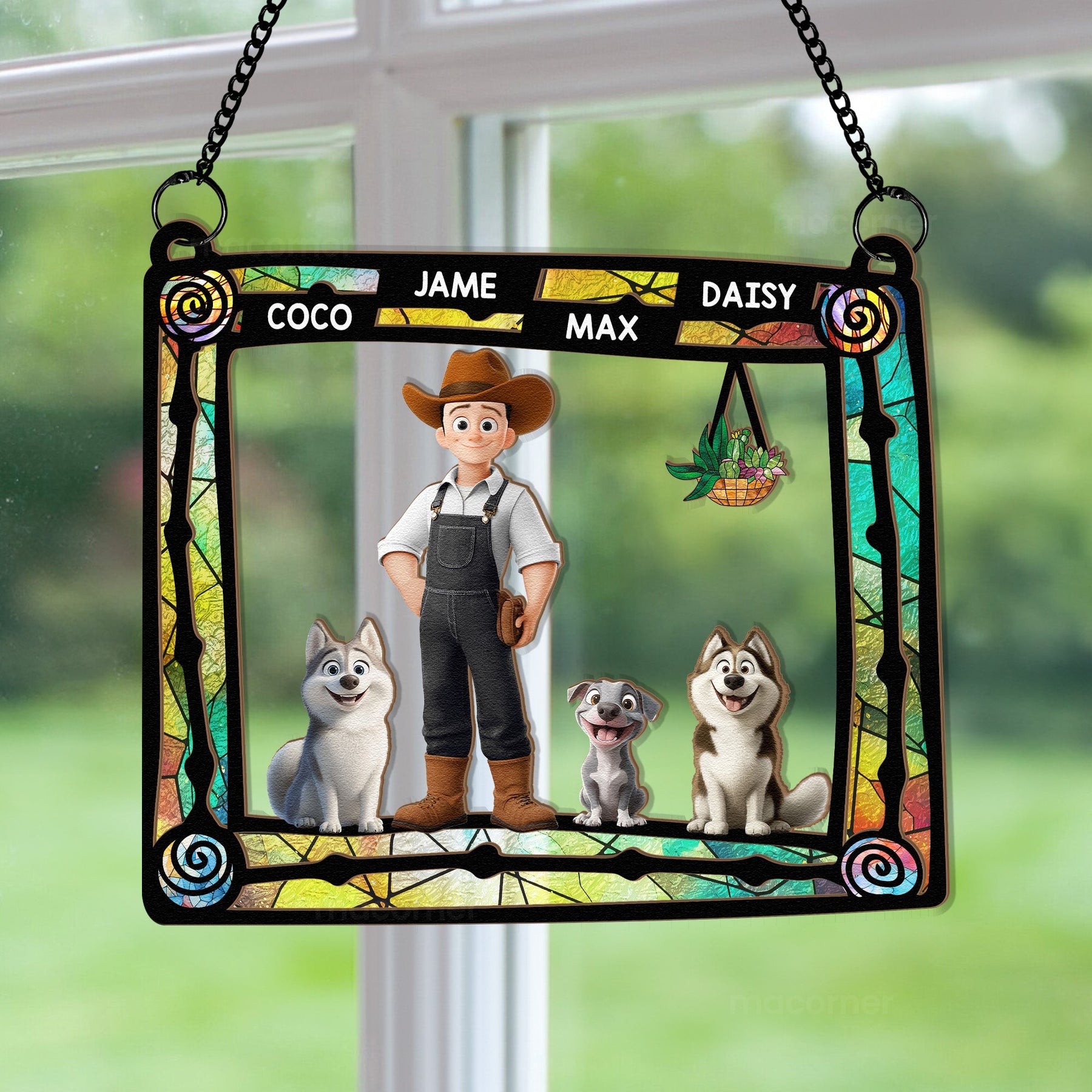 Easily Distracted By Dogs & Plants - Personalized Window Hanging Suncatcher Ornament