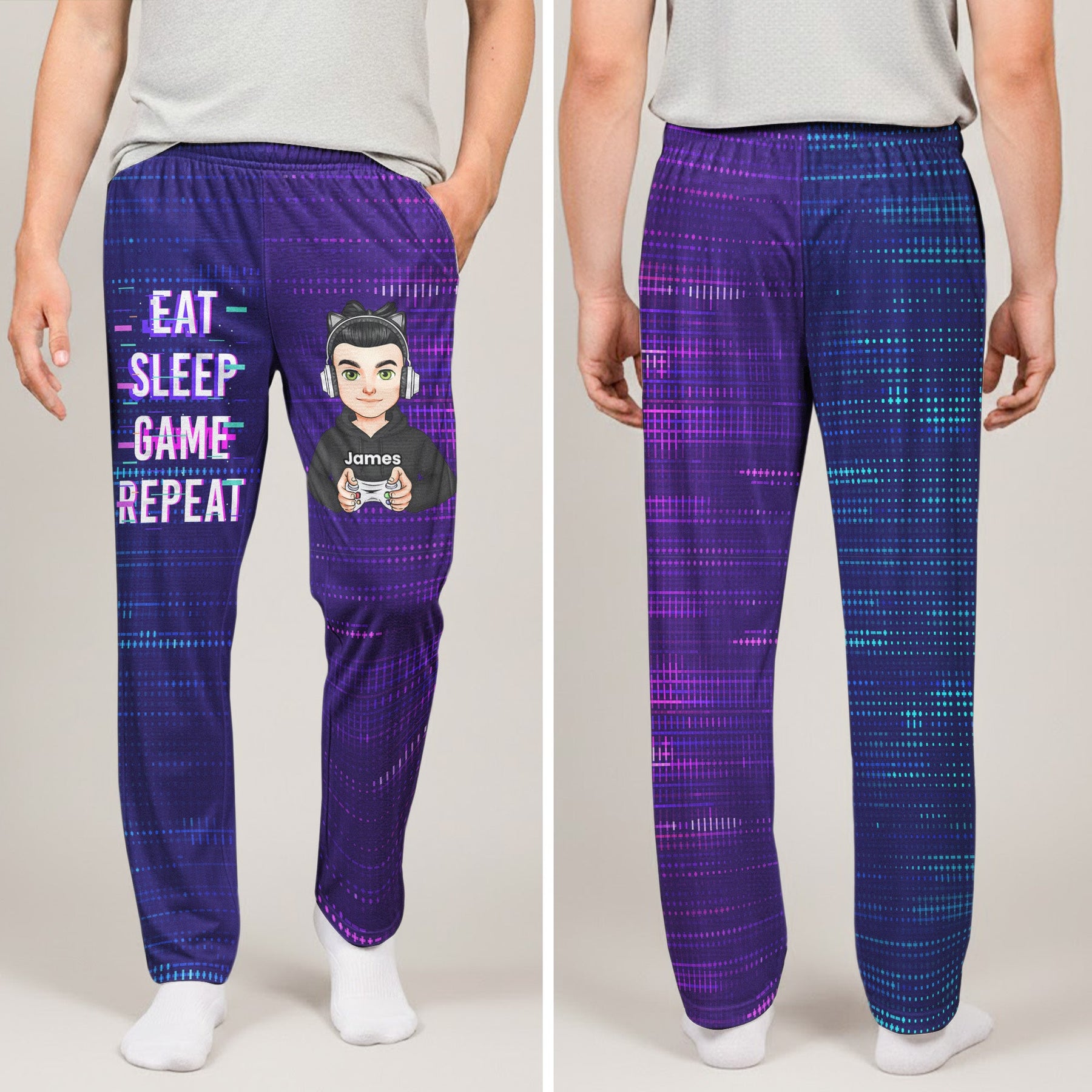 Eat Sleep Game Repeat - Personalized Sweatpants, Lounge Pants With Pockets