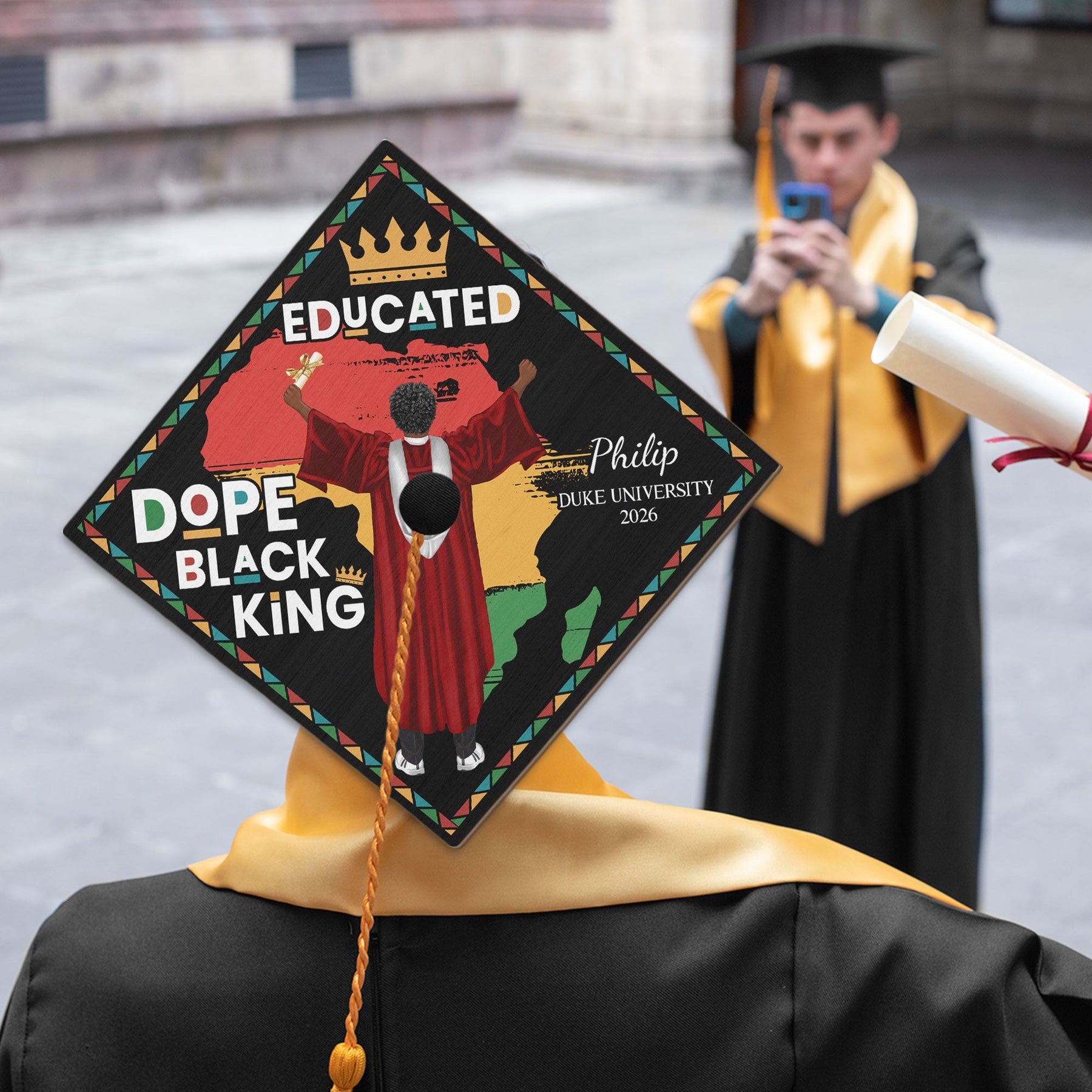 Educated Dope Black King Queen - Personalized Graduation Cap Topper