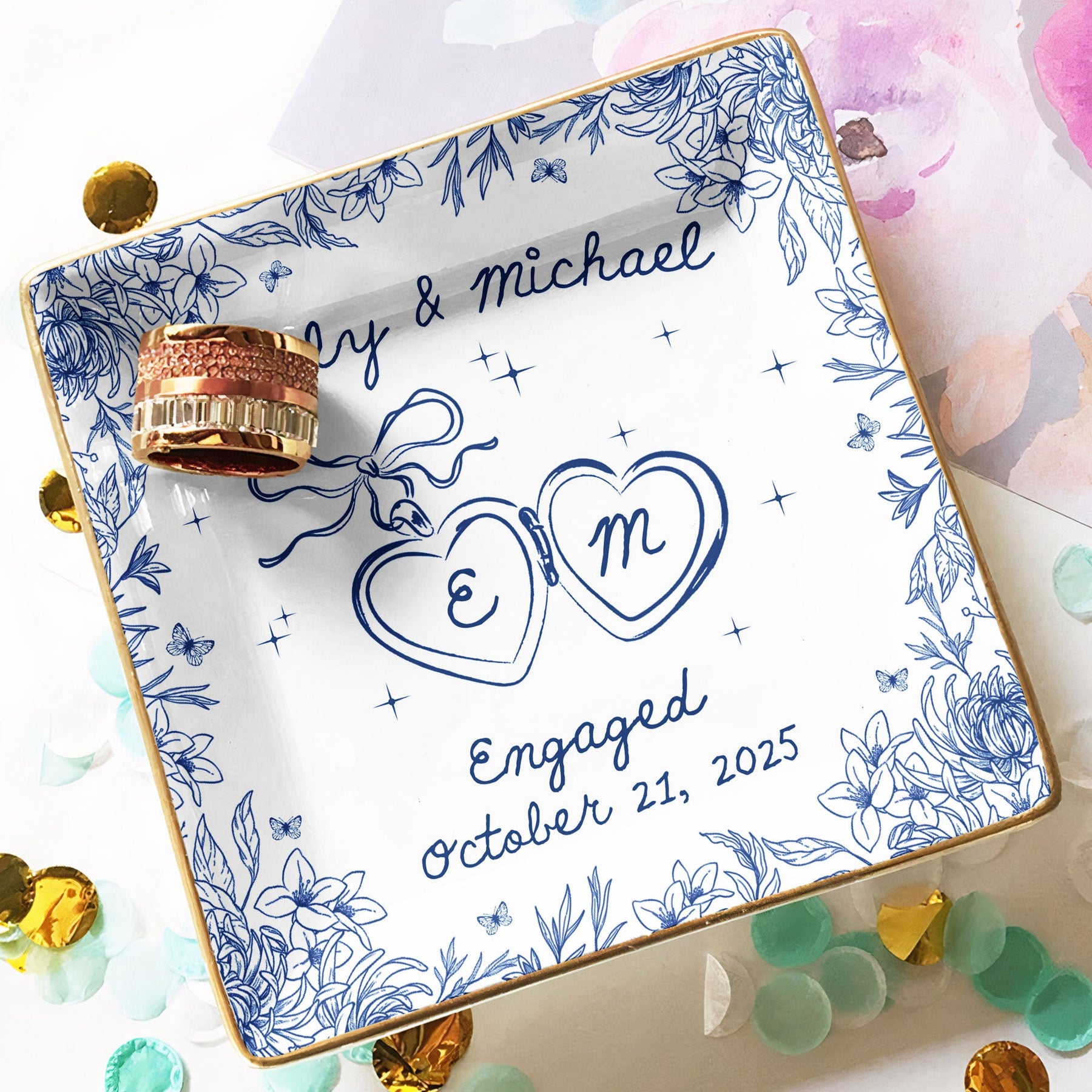 Engagement Gift For Wife, Wedding Gift For Newlyweds Couples - Personalized Jewelry Dish
