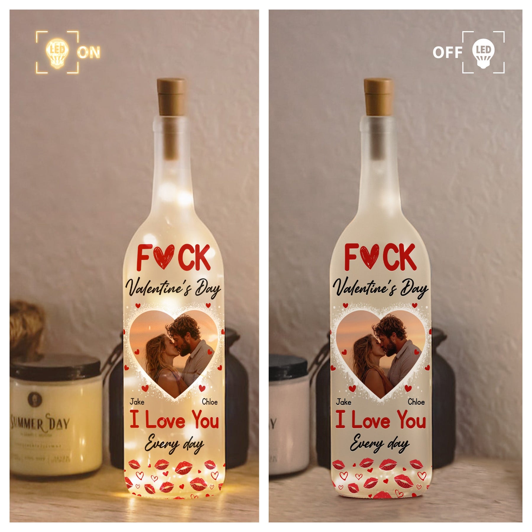 F Valentine's Day I Love You Every Day - Personalized Photo Bottle Lamp