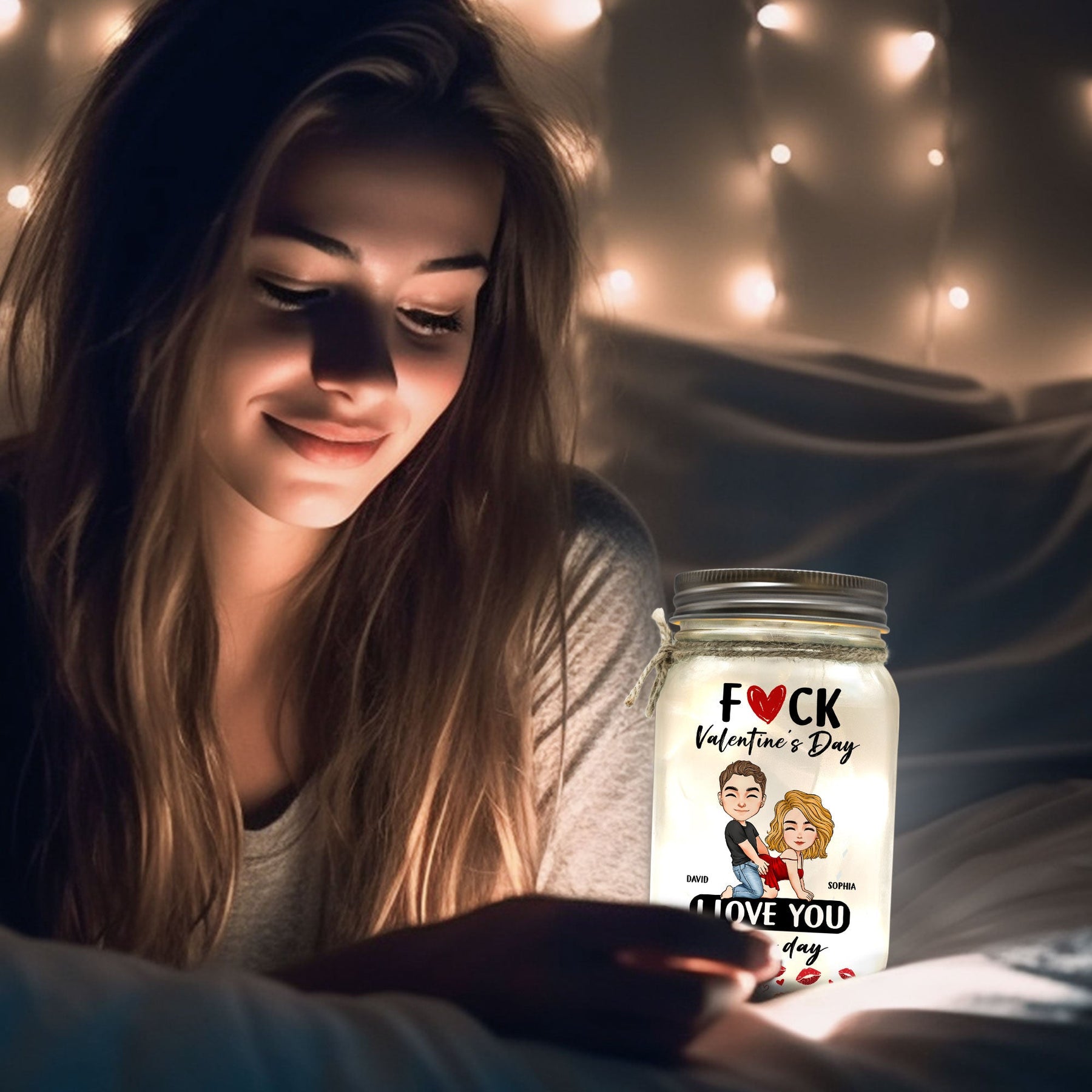F Valentine's Day I Love You Every Day - Spicy Gifts For Her - Personalized Mason Jar Light