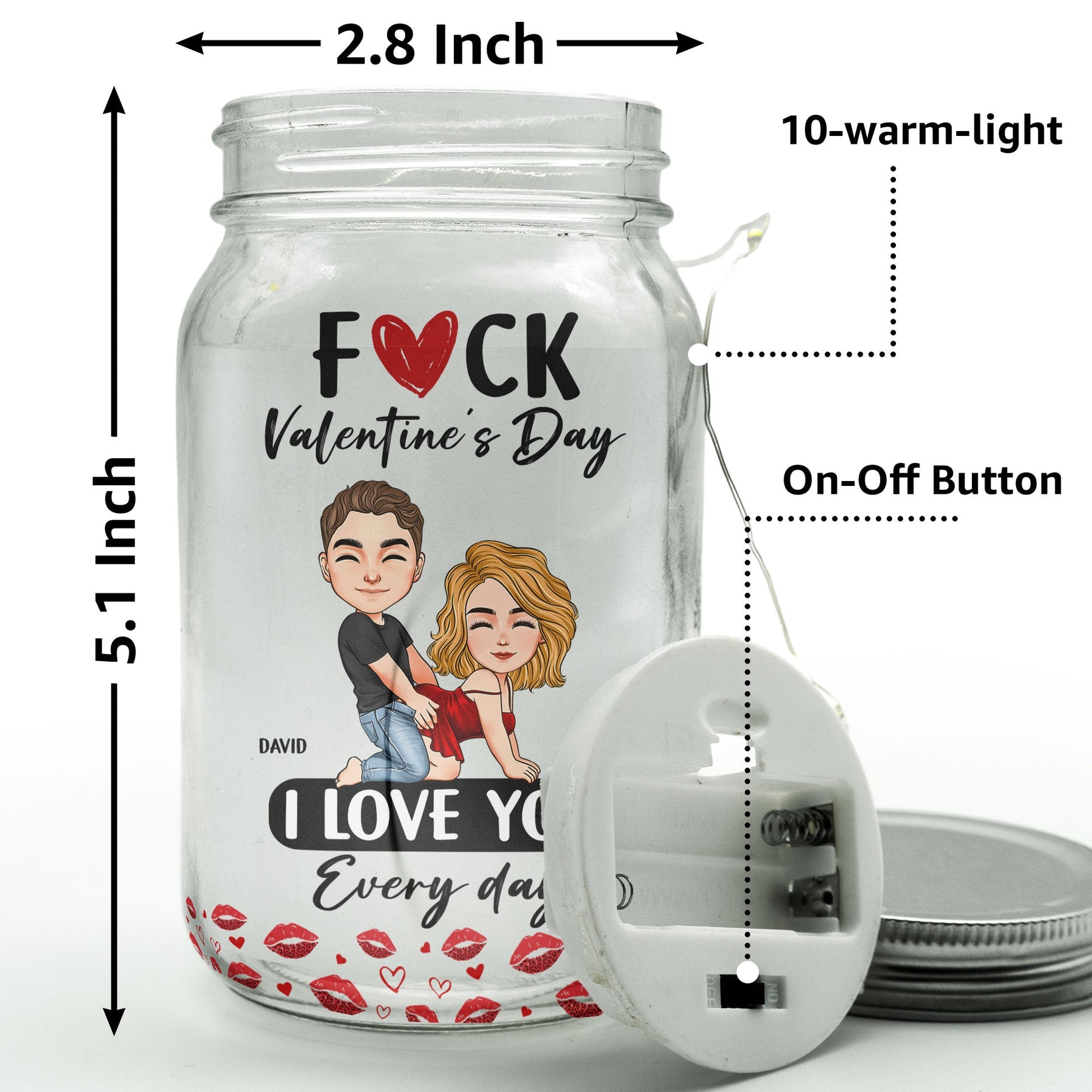 F Valentine's Day I Love You Every Day - Spicy Gifts For Her - Personalized Mason Jar Light