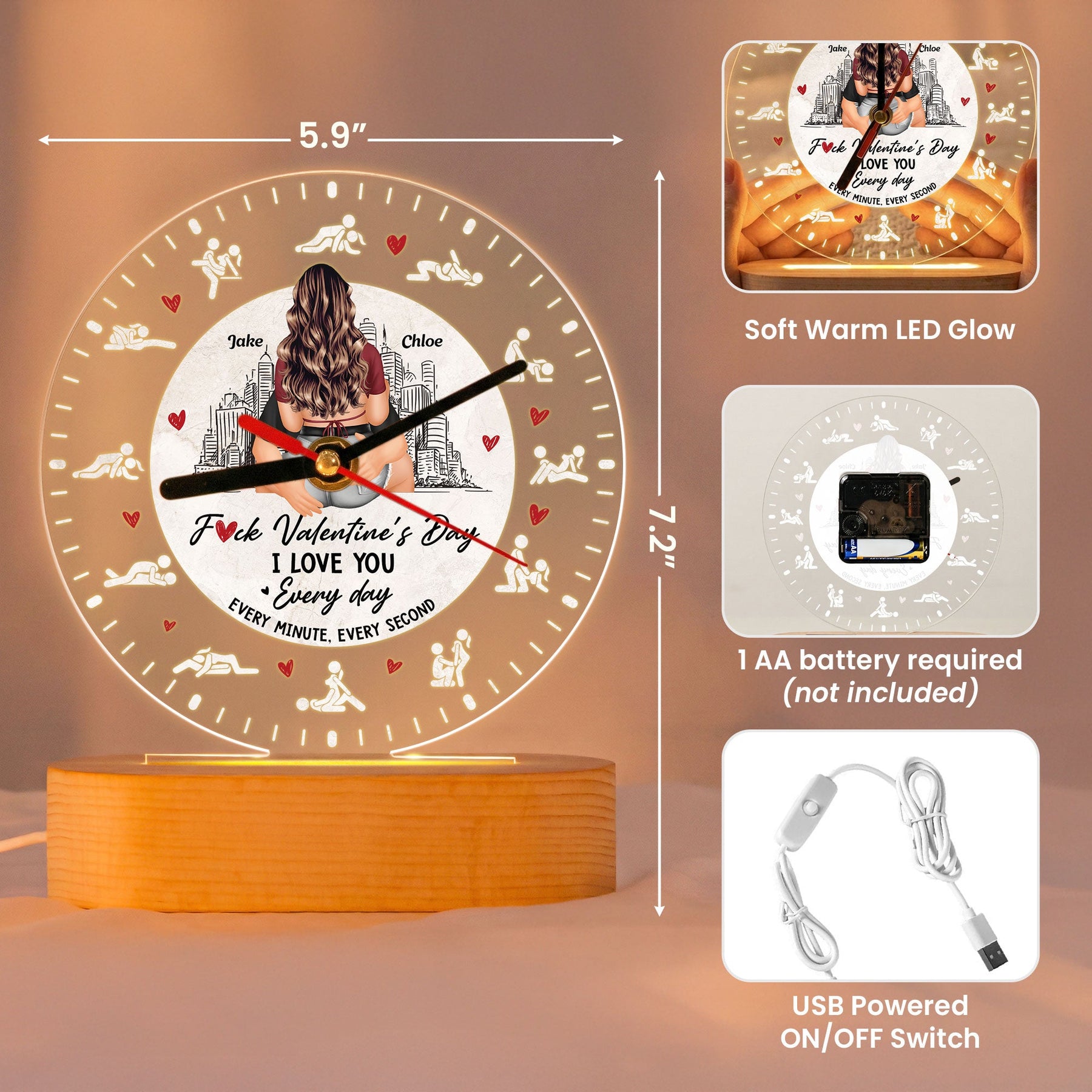 F Valentine’s Day I Love You Every Day, Every Minute, Every Second - Personalized Acrylic Desk Clock Light