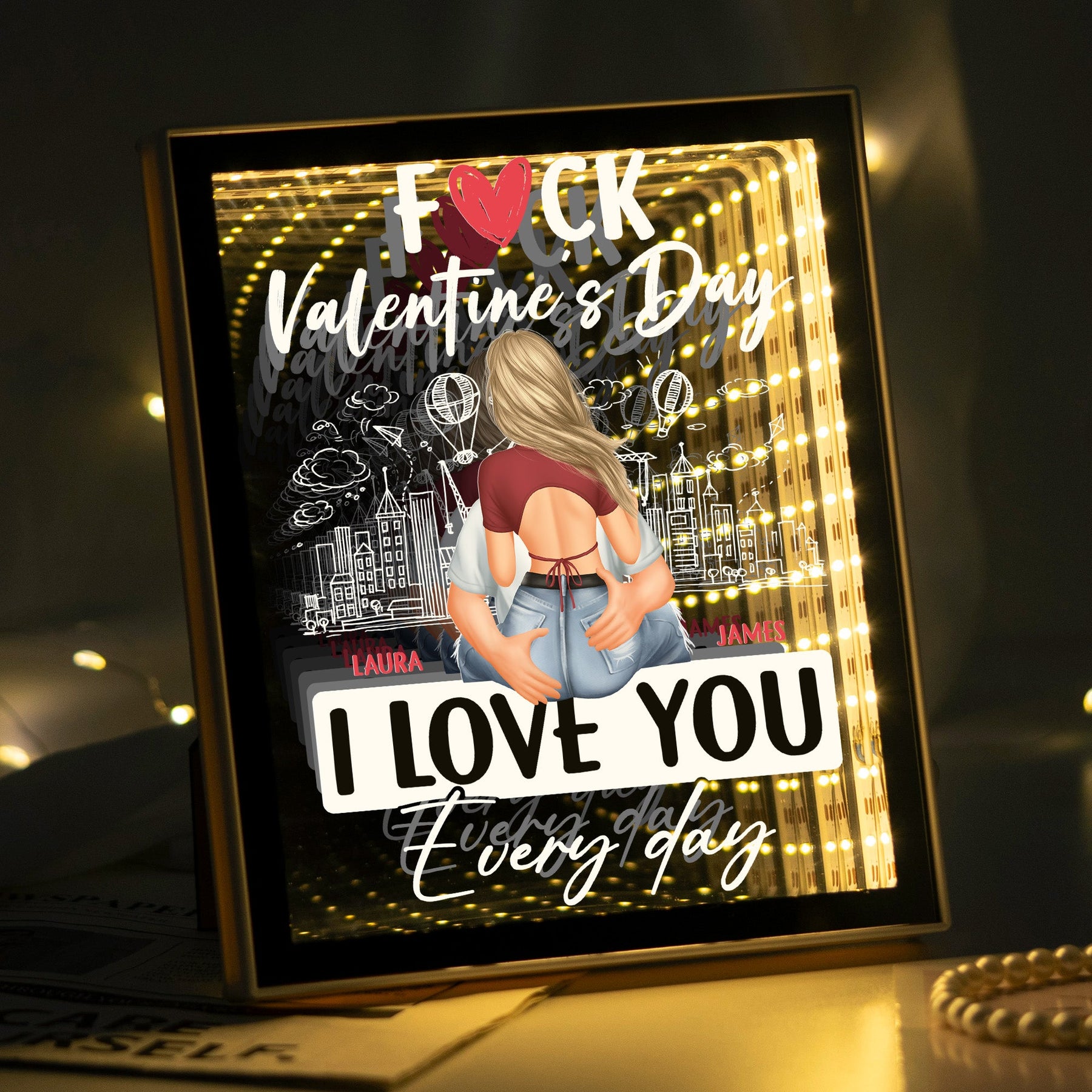 F Valentine's Day I Love You Every Day - Personalized Infinity Mirror Light Box