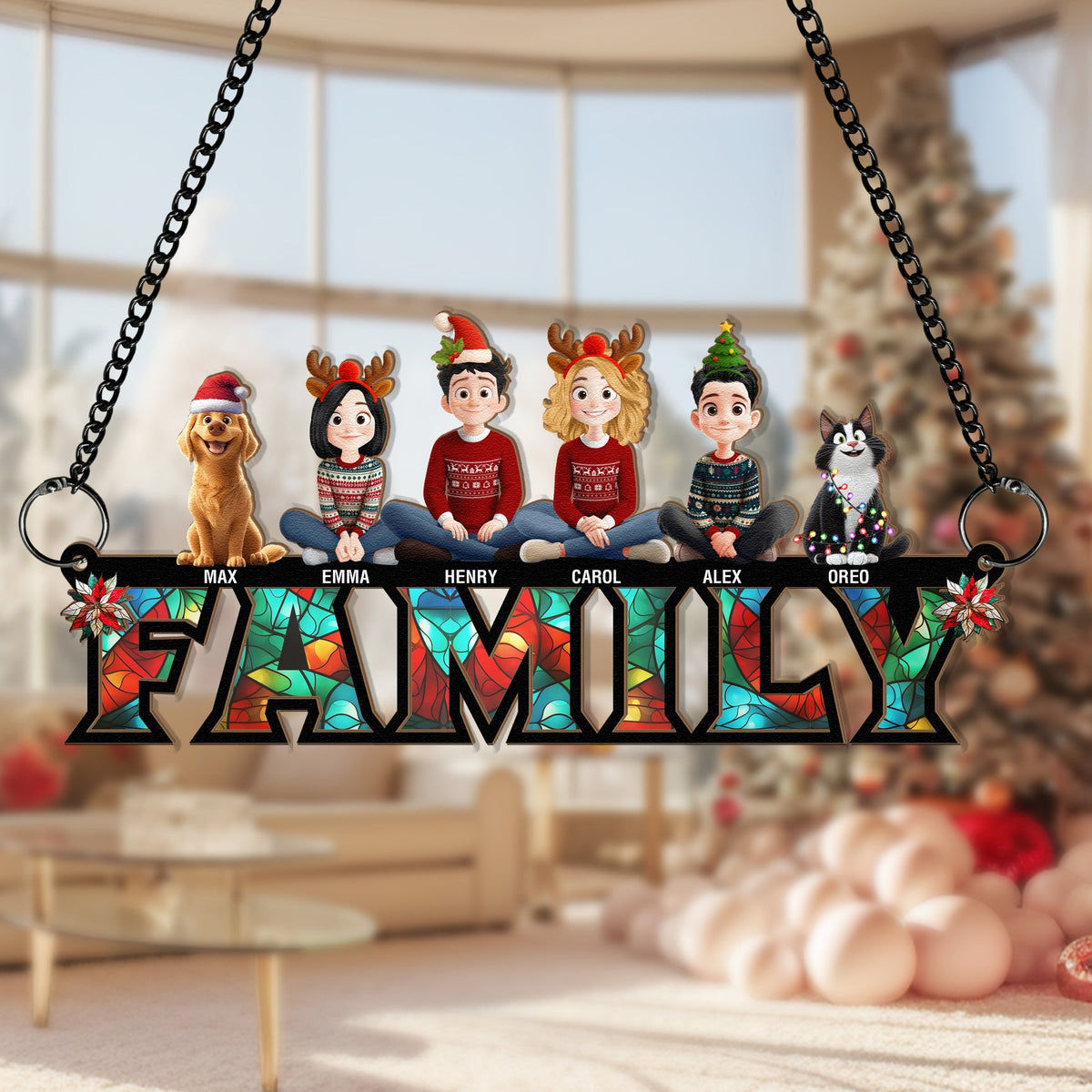 Family Christmas 2026 - Personalized Window Hanging Suncatcher Ornament