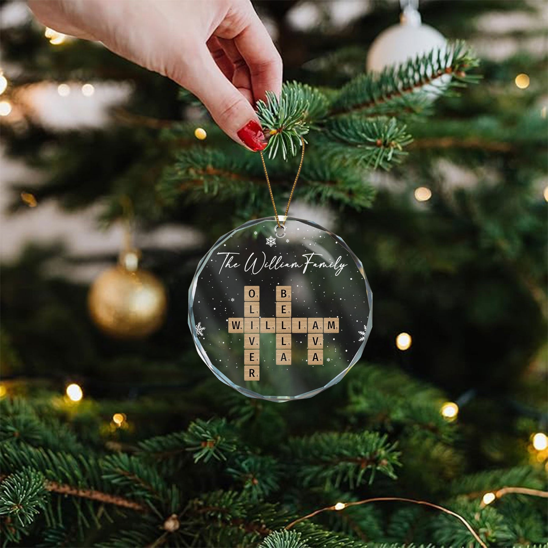 Family Scrabble Crossword - Personalized Glass Ornament