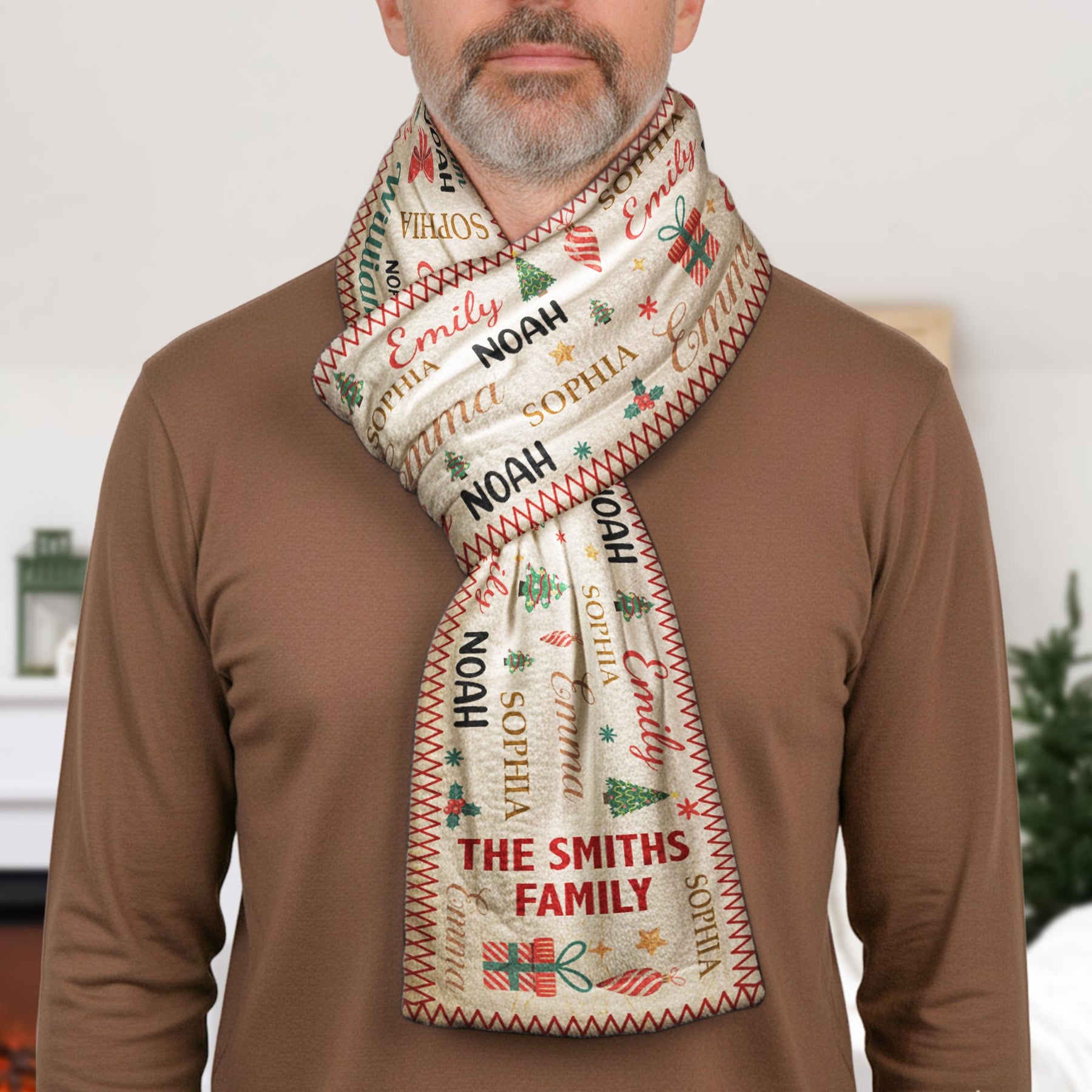 Family Name Word Christmas Theme - Personalized Fleece Scarf