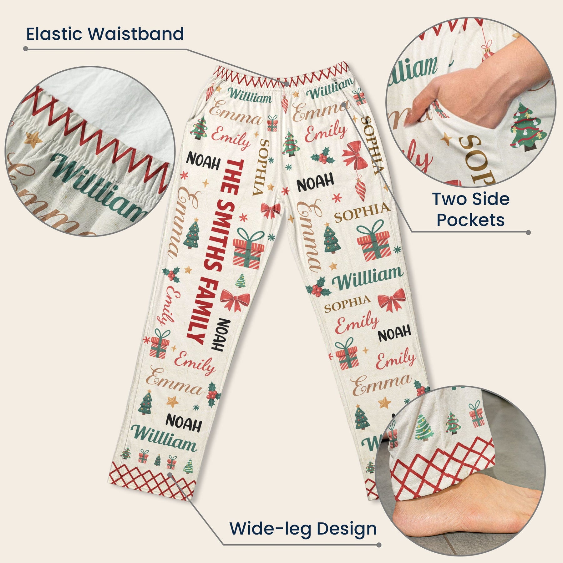 Family Name Word Christmas Theme - Personalized Sweatpants, Lounge Pants With Pockets