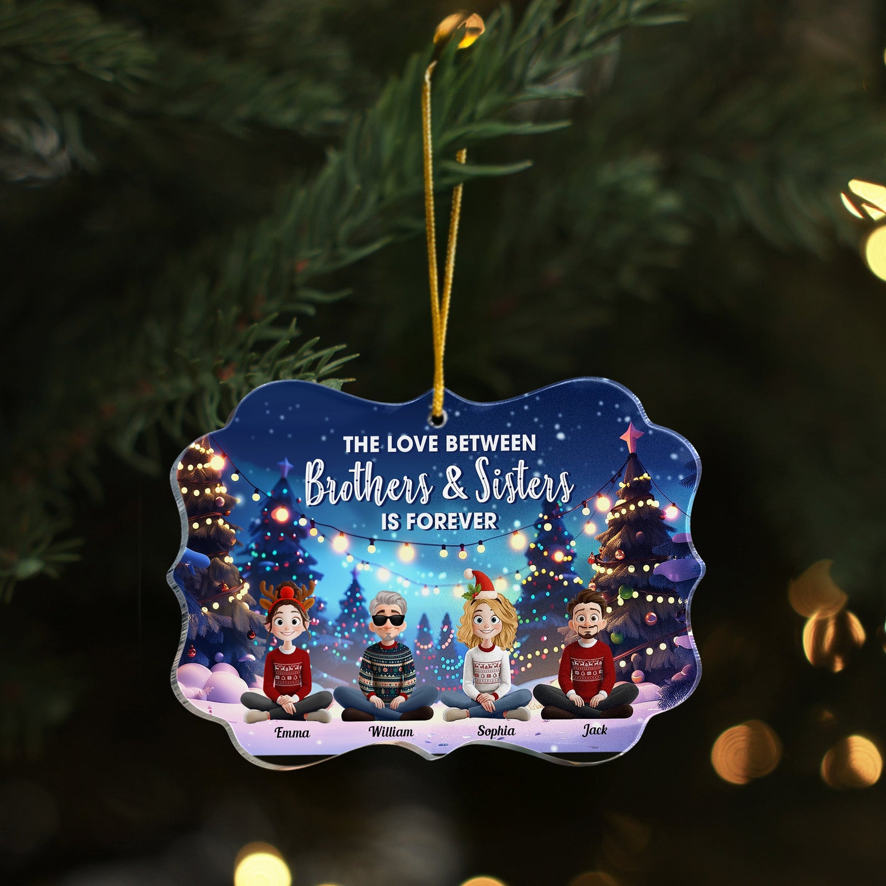 Family Never Apart In Heart Cartoon New Version - Personalized Acrylic Ornament