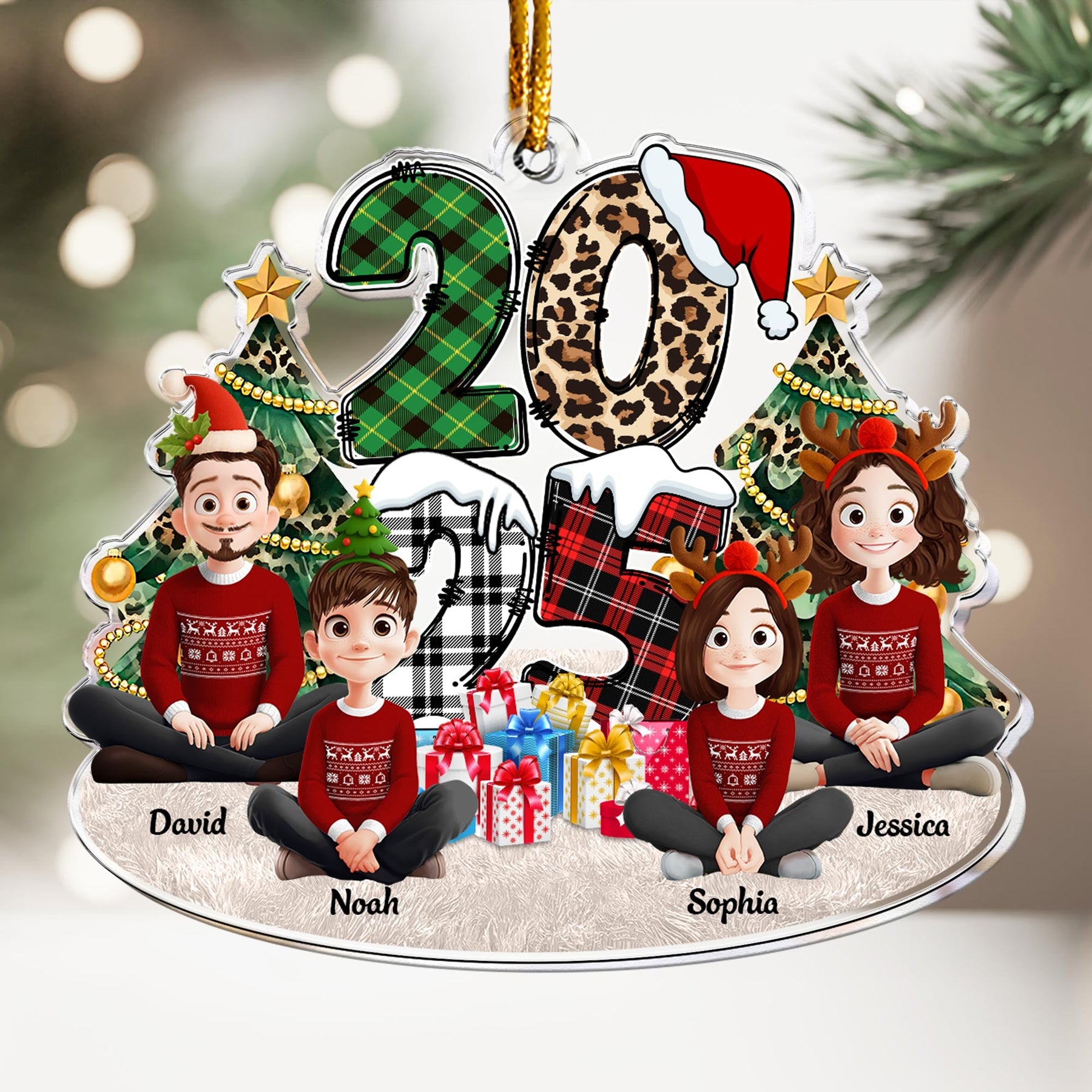Family Sitting 2026 Cartoon Version - Personalized Acrylic Ornament
