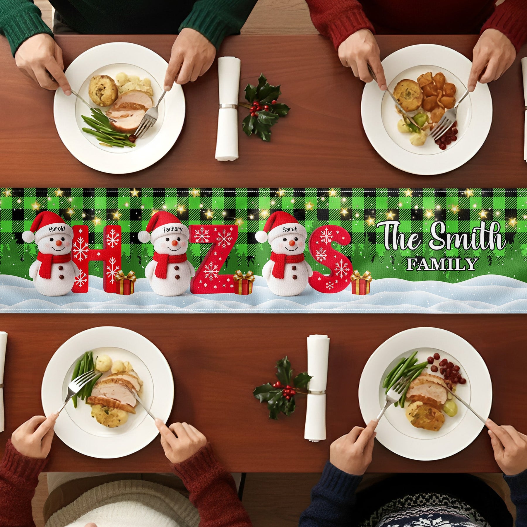 Family Snowman Initial Christmas - Personalized Table Runner