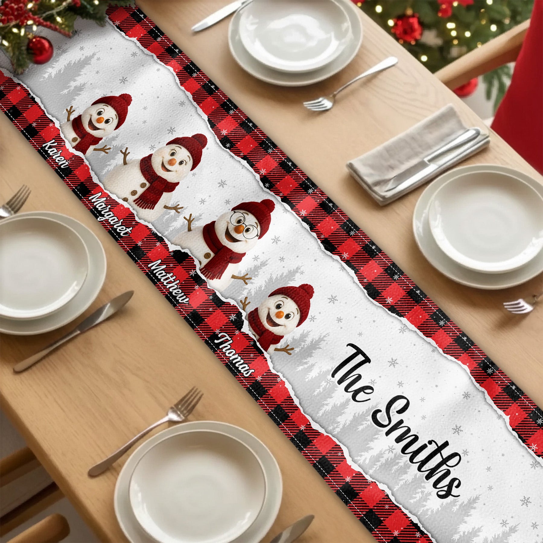 Family Snowman Love - Personalized Table Runner