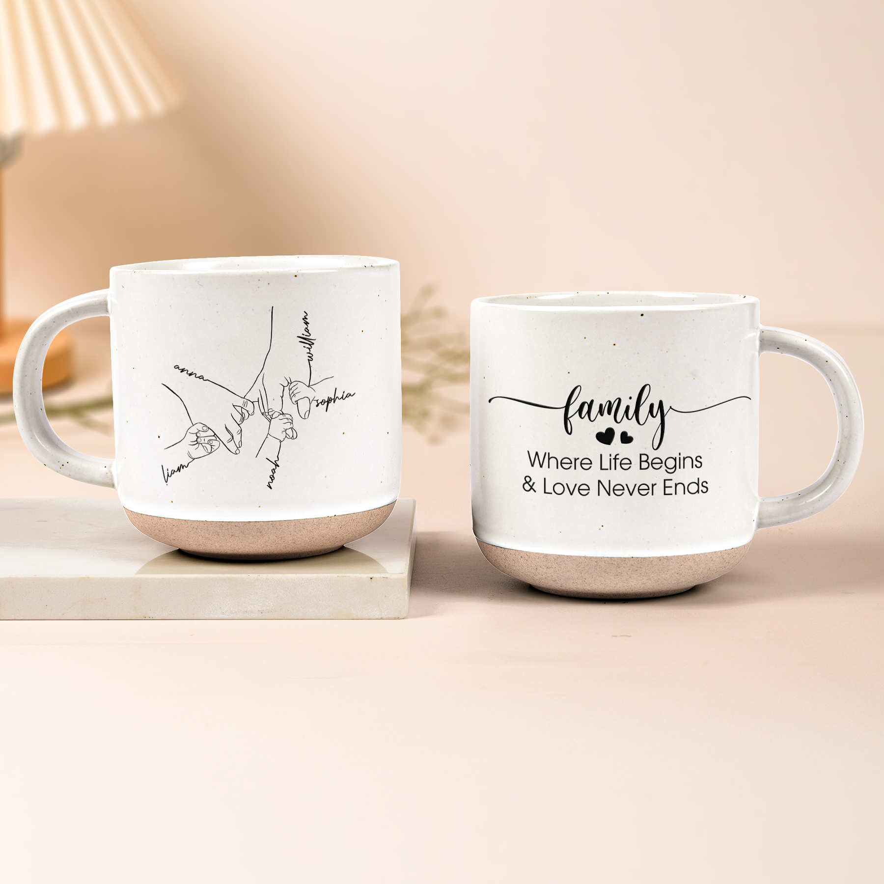 Family Where Life Begins & Love Never Ends - Personalized Pottery Mug