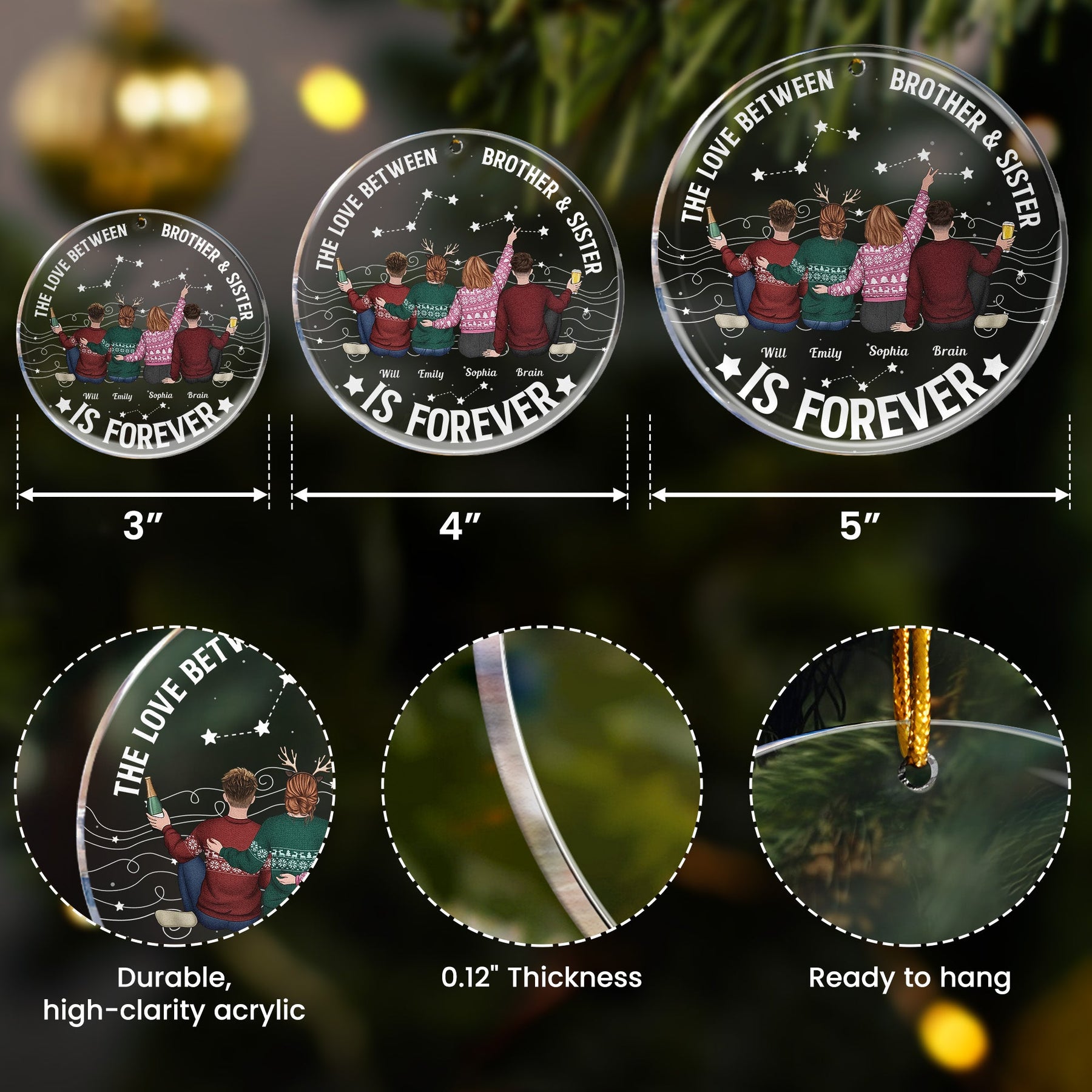 Family, Brothers & Sisters Forever Linked Together - Personalized Acrylic Ornament