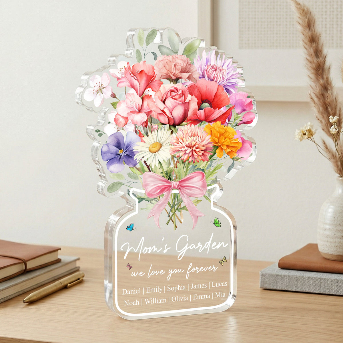 Family Birth Flower Bouquet Flowers Gift For Mom, Grandma, Family - Personalized Acrylic Plaque