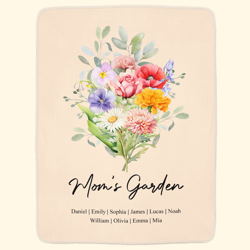 Family Birth Flower Bouquet Flowers Gift For Mom, Grandma, Family - Personalized Blanket