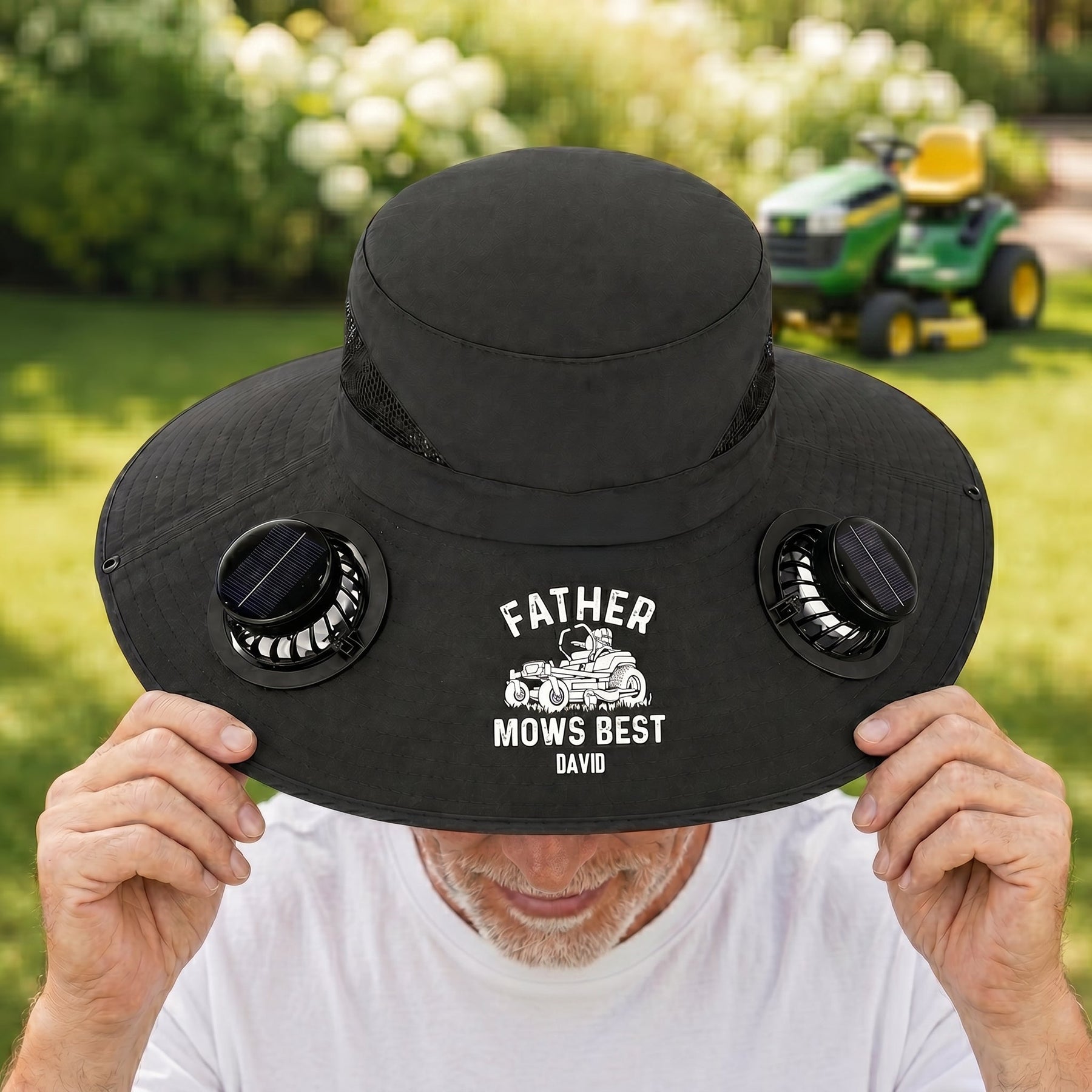 Father Mows Best Gift For Dad Grandpa - Personalized Solar Fan Hat