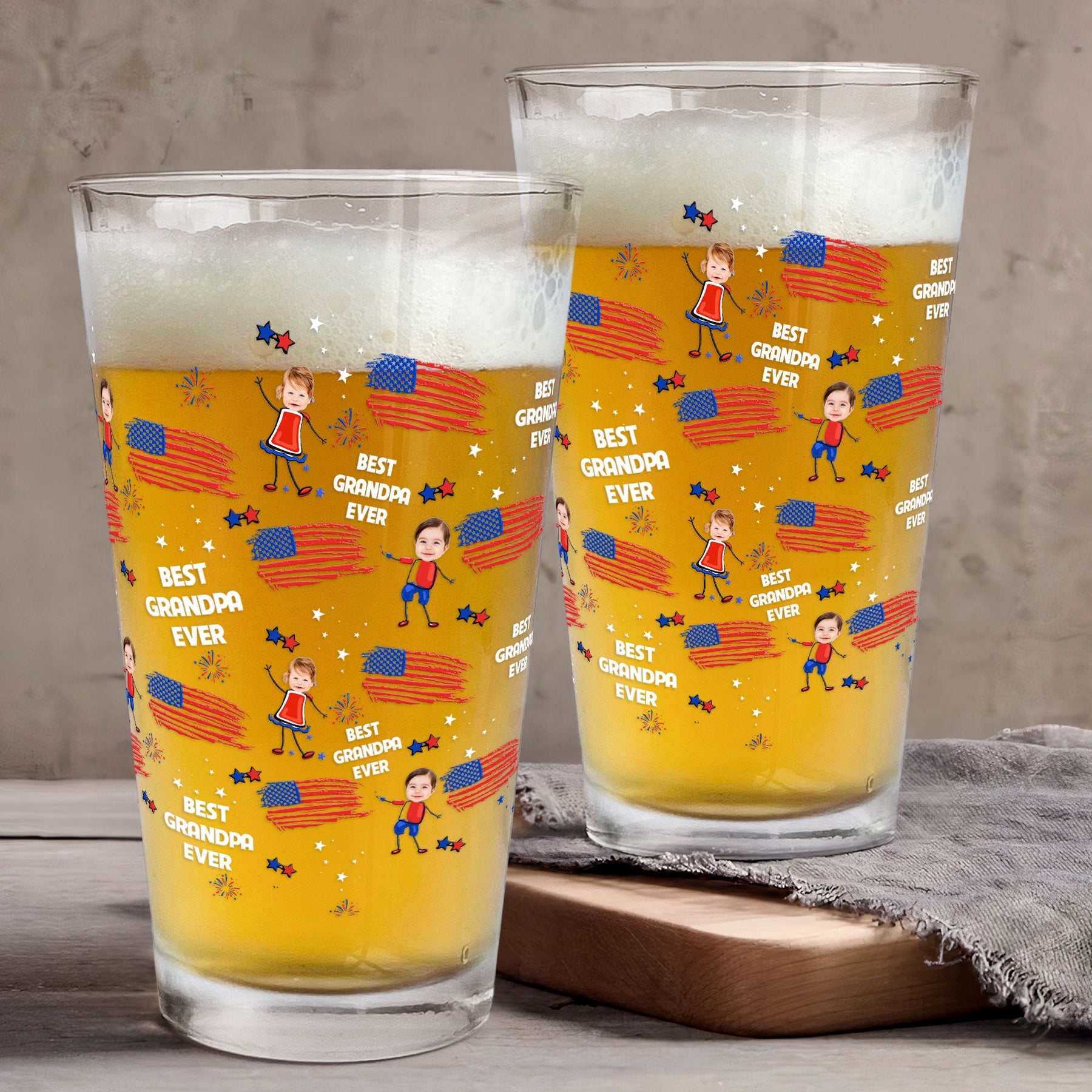 Father's Day Gifts, Best Dad Grandpa Ever Custom Photo - Personalized Beer Glass