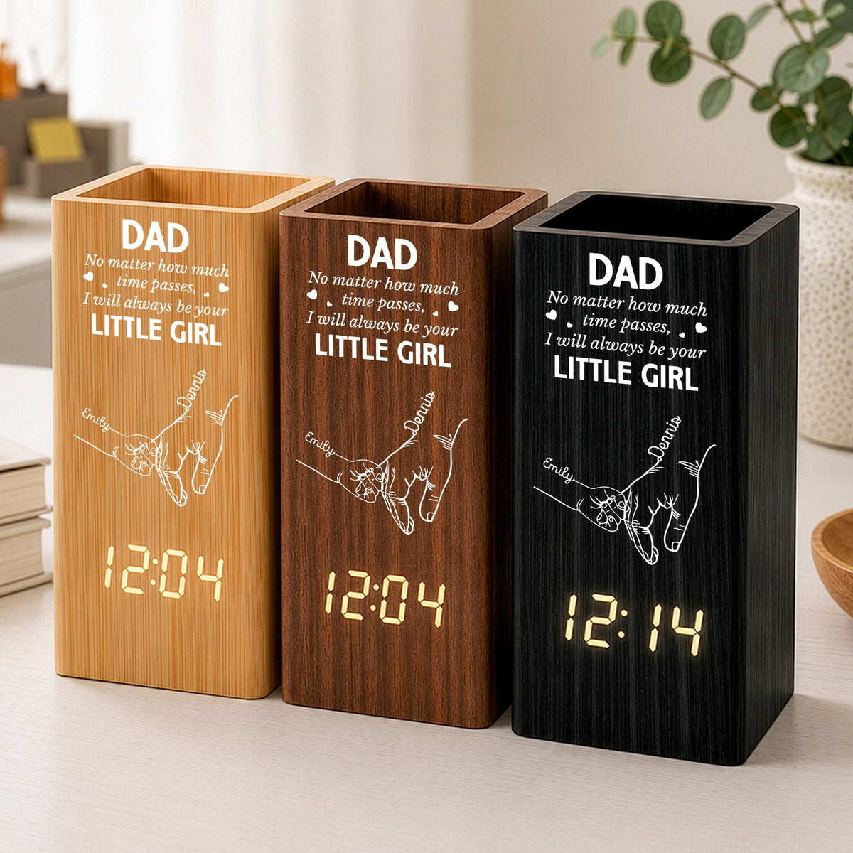 Father's Day Gifts, How Much Time Passes, I Will Always Be Your Little Girl - Personalized Pen Holder With Clock