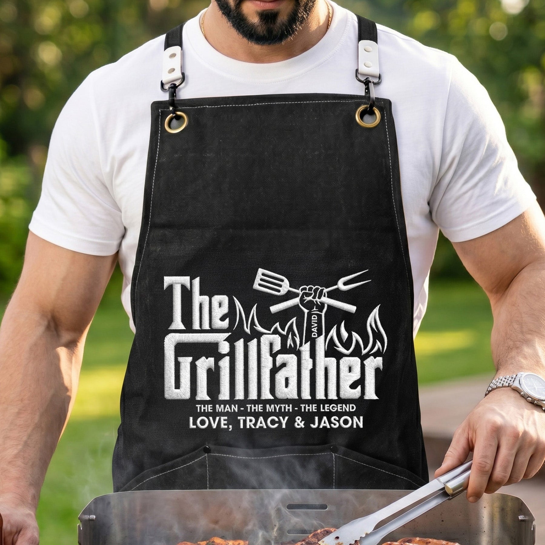 Father's Day Gifts, The Grillfather, The Man The Myth The Legend - Custom With Kids' Names - Personalized Apron