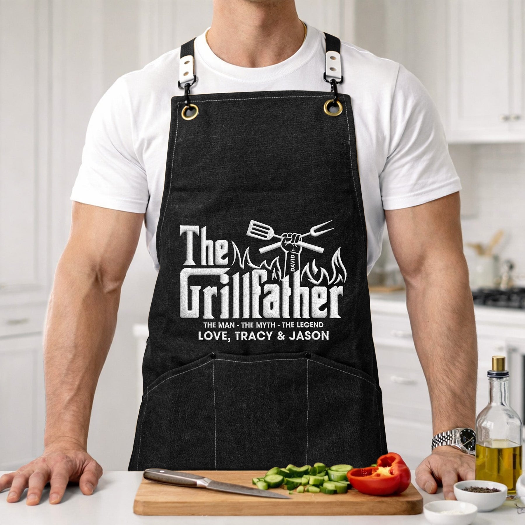 Father's Day Gifts, The Grillfather, The Man The Myth The Legend - Custom With Kids' Names - Personalized Apron