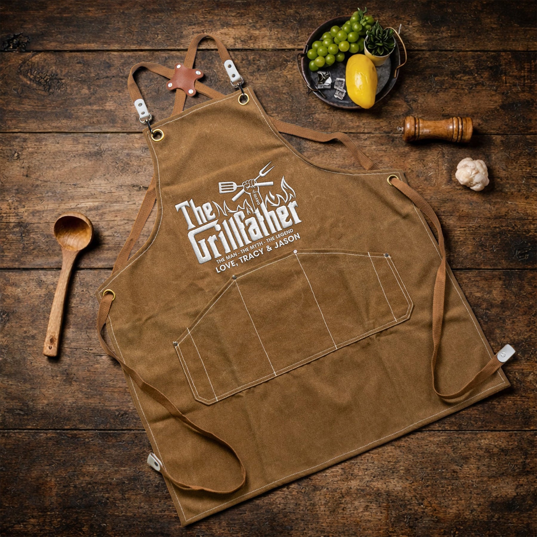 Father's Day Gifts, The Grillfather, The Man The Myth The Legend - Custom With Kids' Names - Personalized Apron