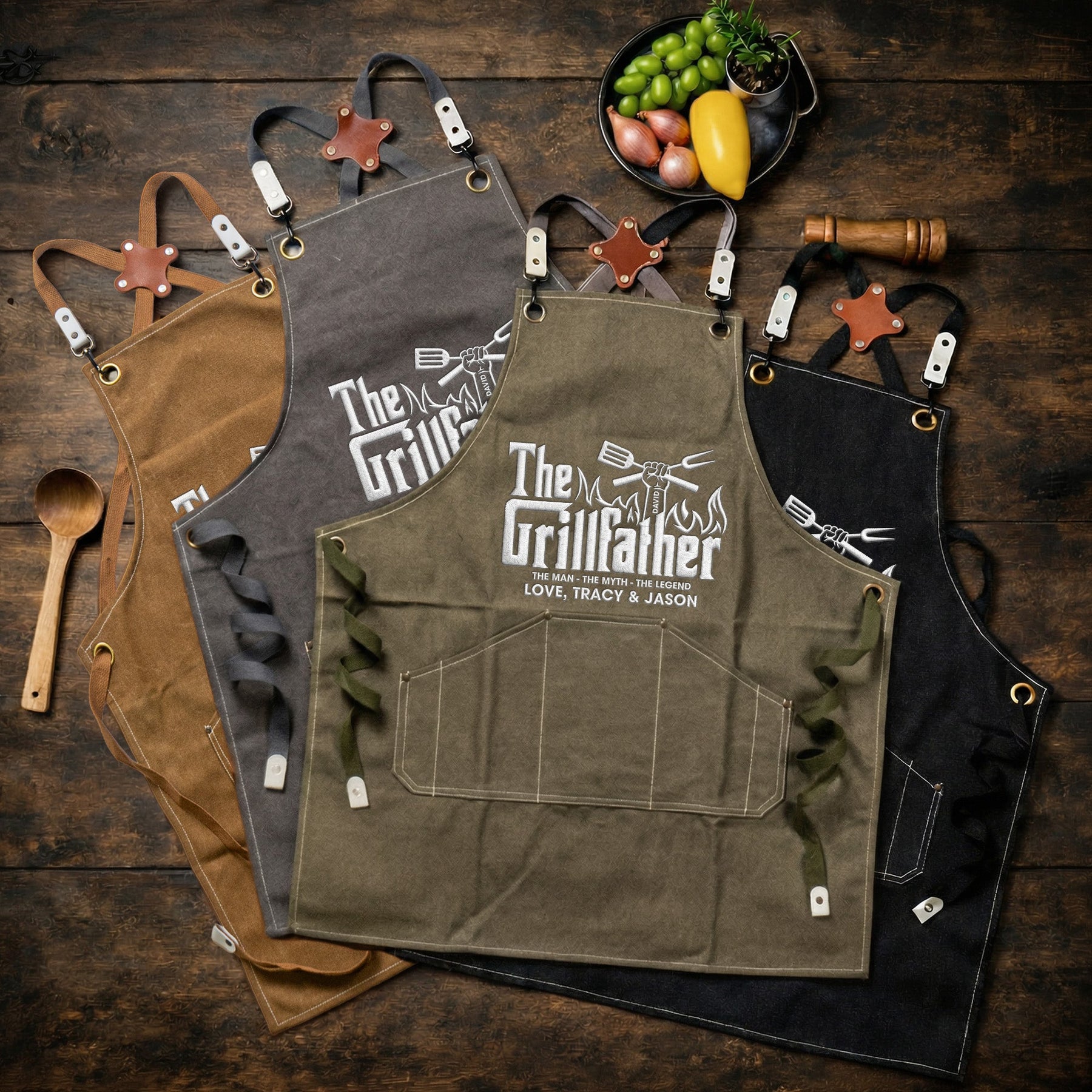 Father's Day Gifts, The Grillfather, The Man The Myth The Legend - Custom With Kids' Names - Personalized Apron