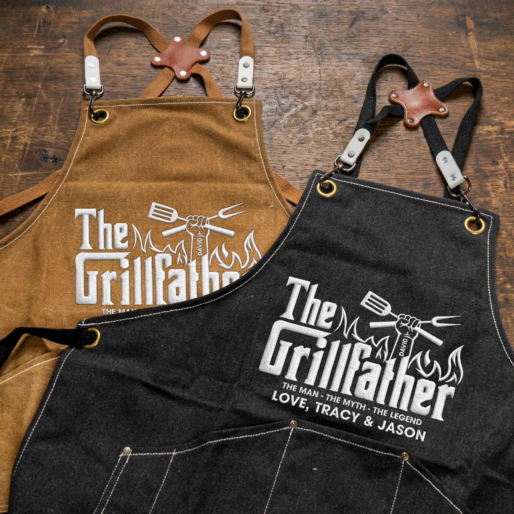Father's Day Gifts, The Grillfather, The Man The Myth The Legend - Custom With Kids' Names - Personalized Apron