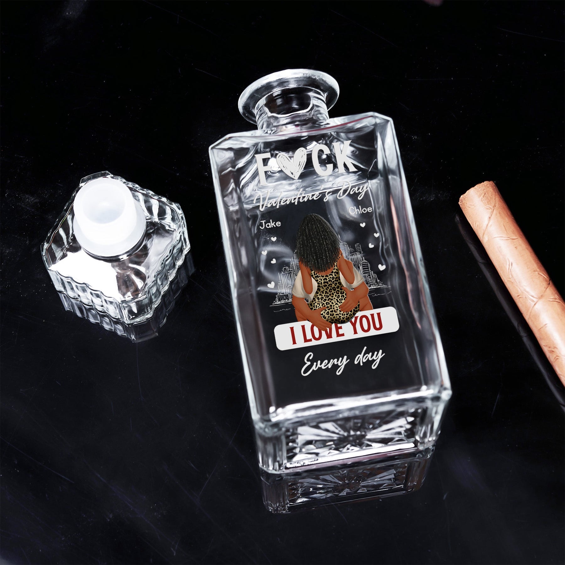 F*ck Valentine's Day I Love You Every Day - Funny Valentines Gift For Him, Husband - Custom Decanter