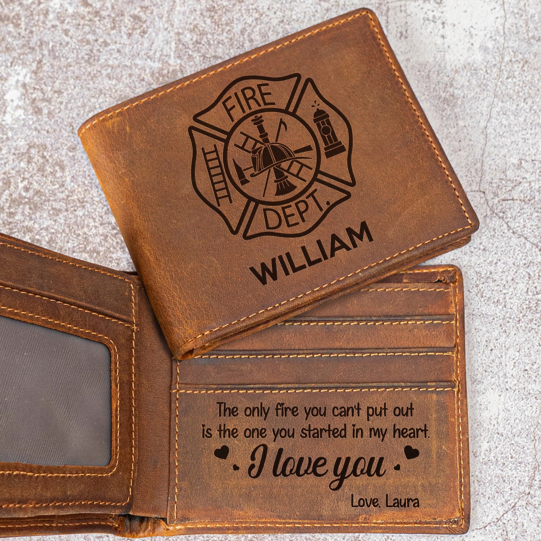 Firefighter Gift The Fire You Started In My Heart - Personalized Leather Wallet