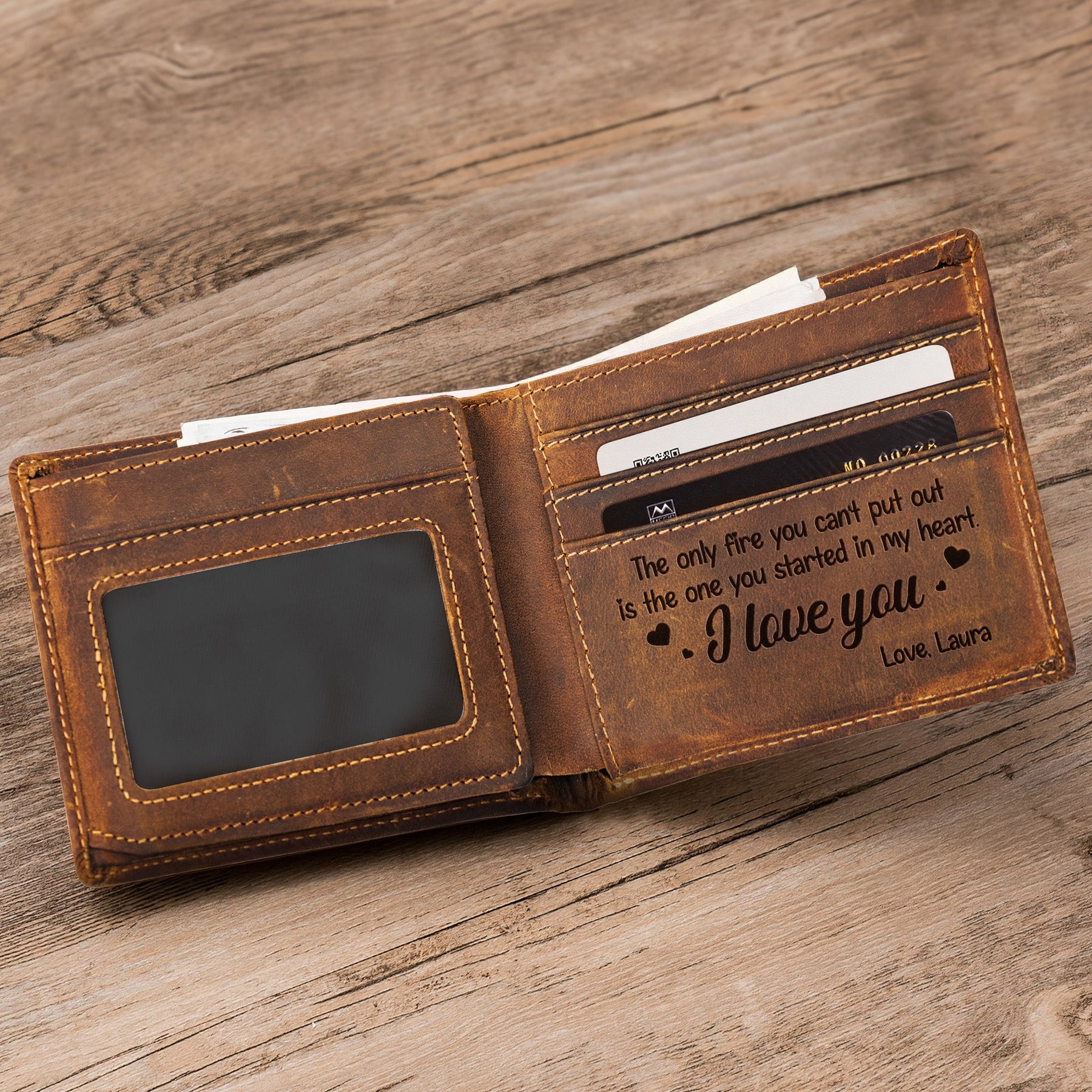 Firefighter Gift The Fire You Started In My Heart - Personalized Leather Wallet