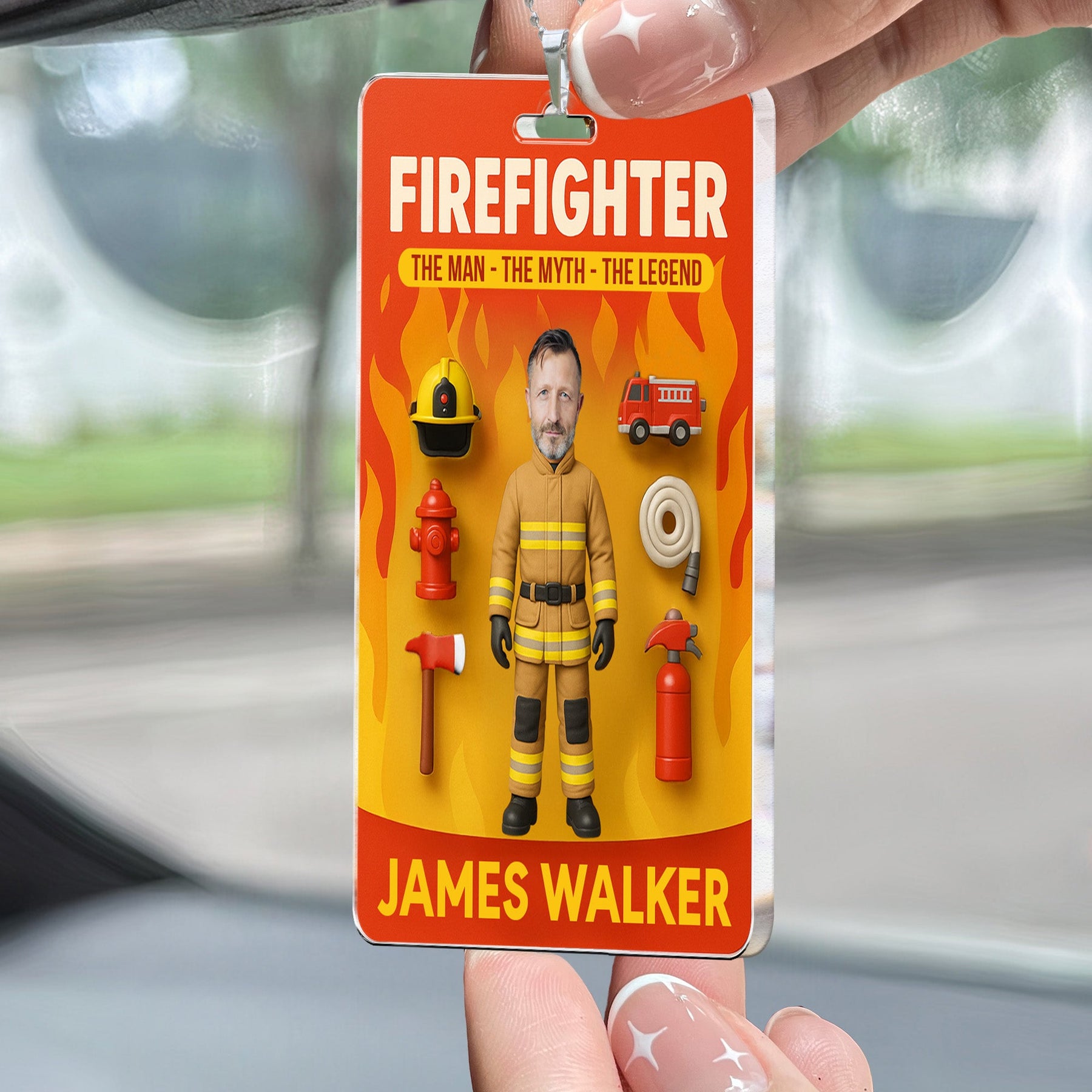 Firefighter The Man The Myth Legend - Personalized Photo Rear View Mirror Accessory