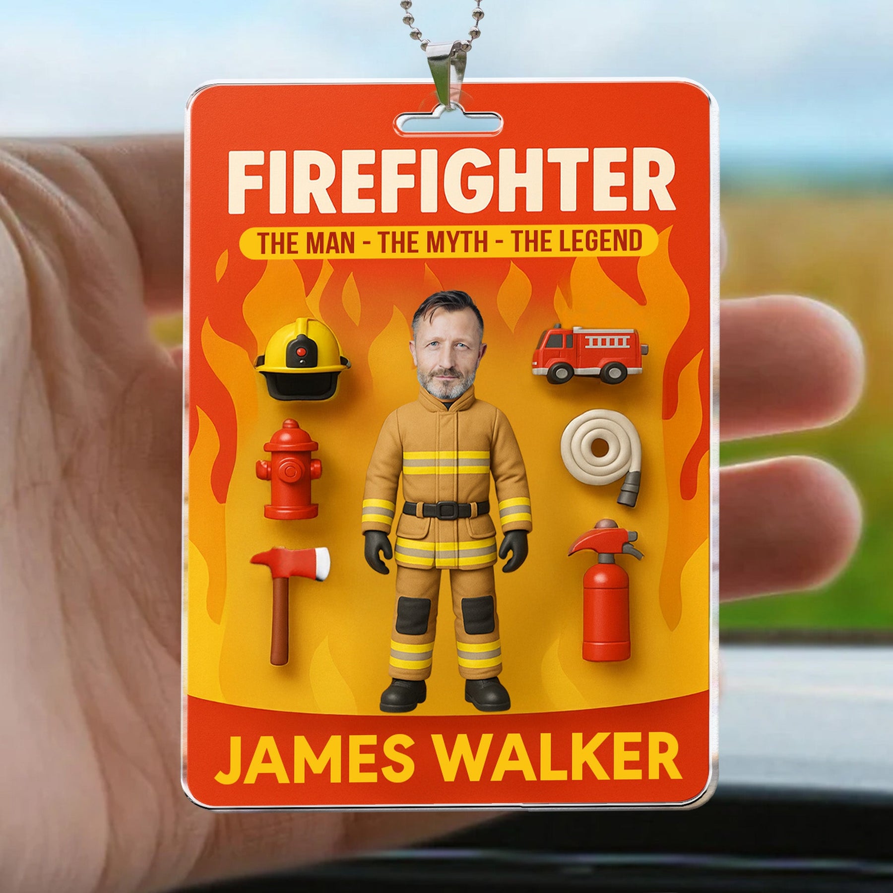 Firefighter The Man The Myth Legend - Personalized Photo Rear View Mirror Accessory