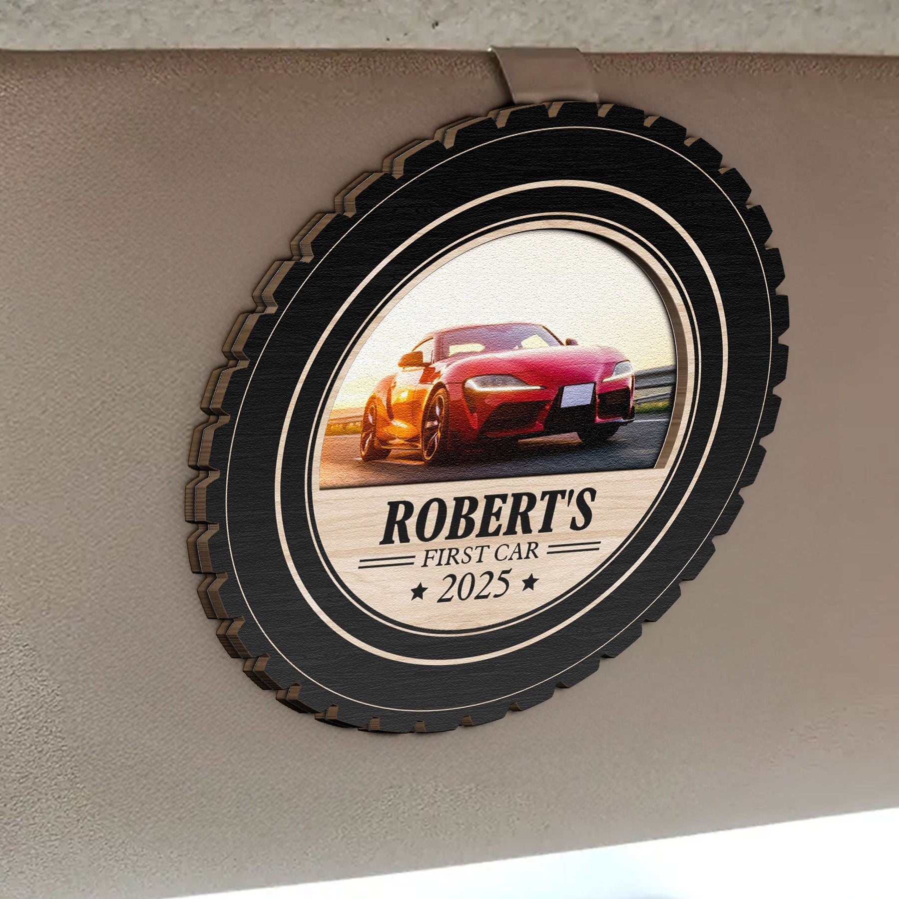 First Car Gift For Men Women New Driver - Personalized Wooden Photo Car Visor Clip