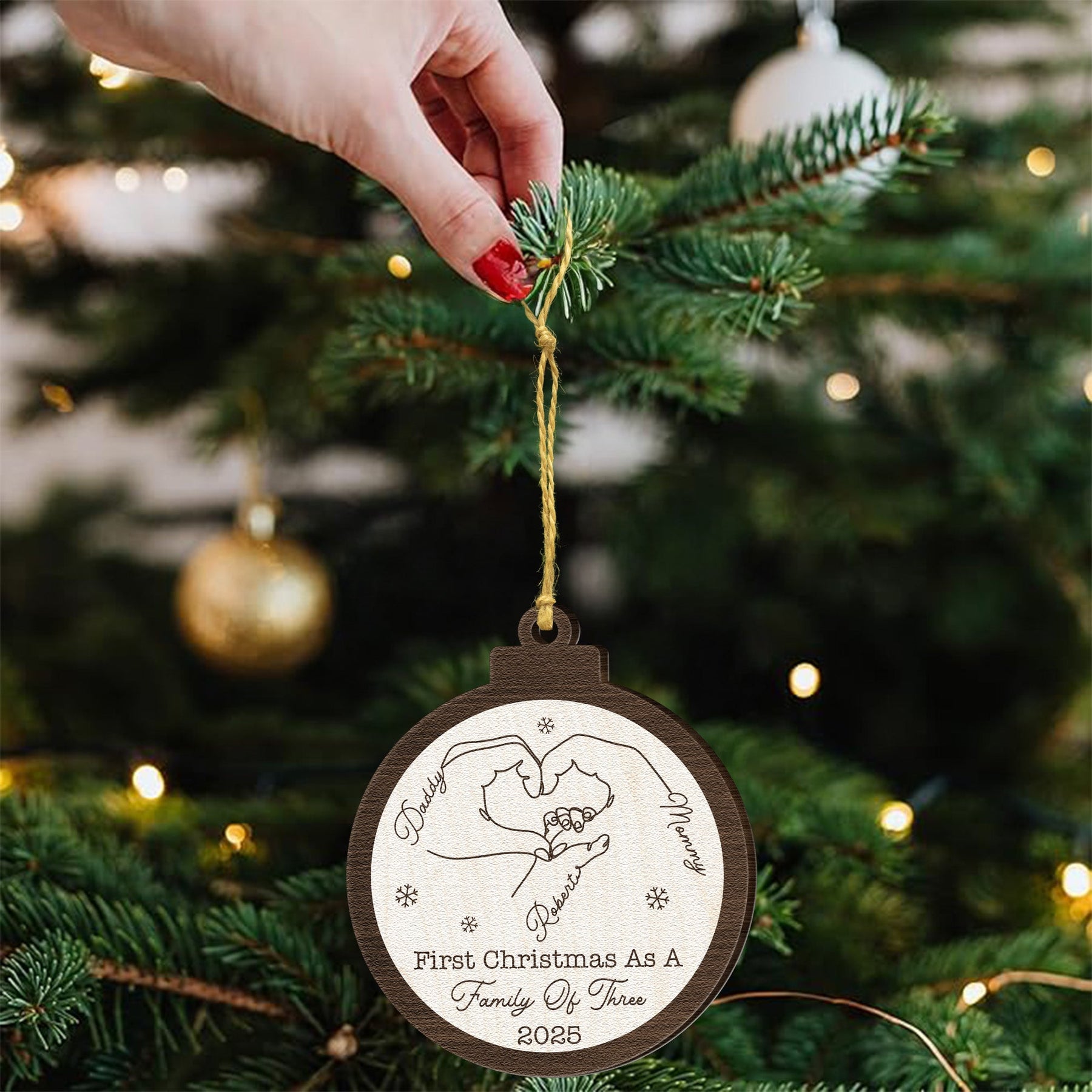 First Christmas As A Family Of Three Four Five Six Christmas 2026 - Personalized Wooden Ornament