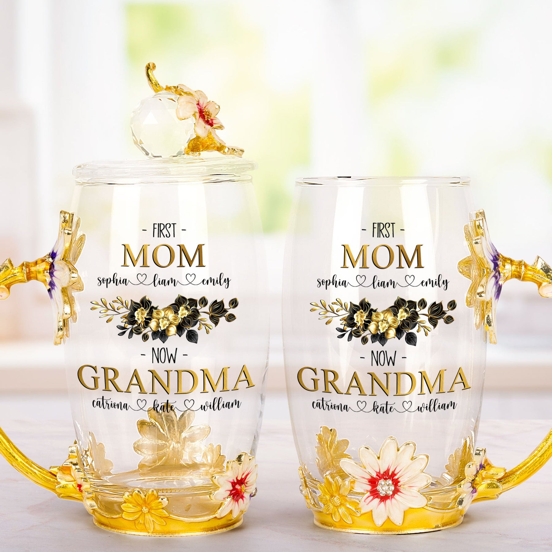 First Mom Now Grandma - Personalized Enamel Flower Tea Cup
