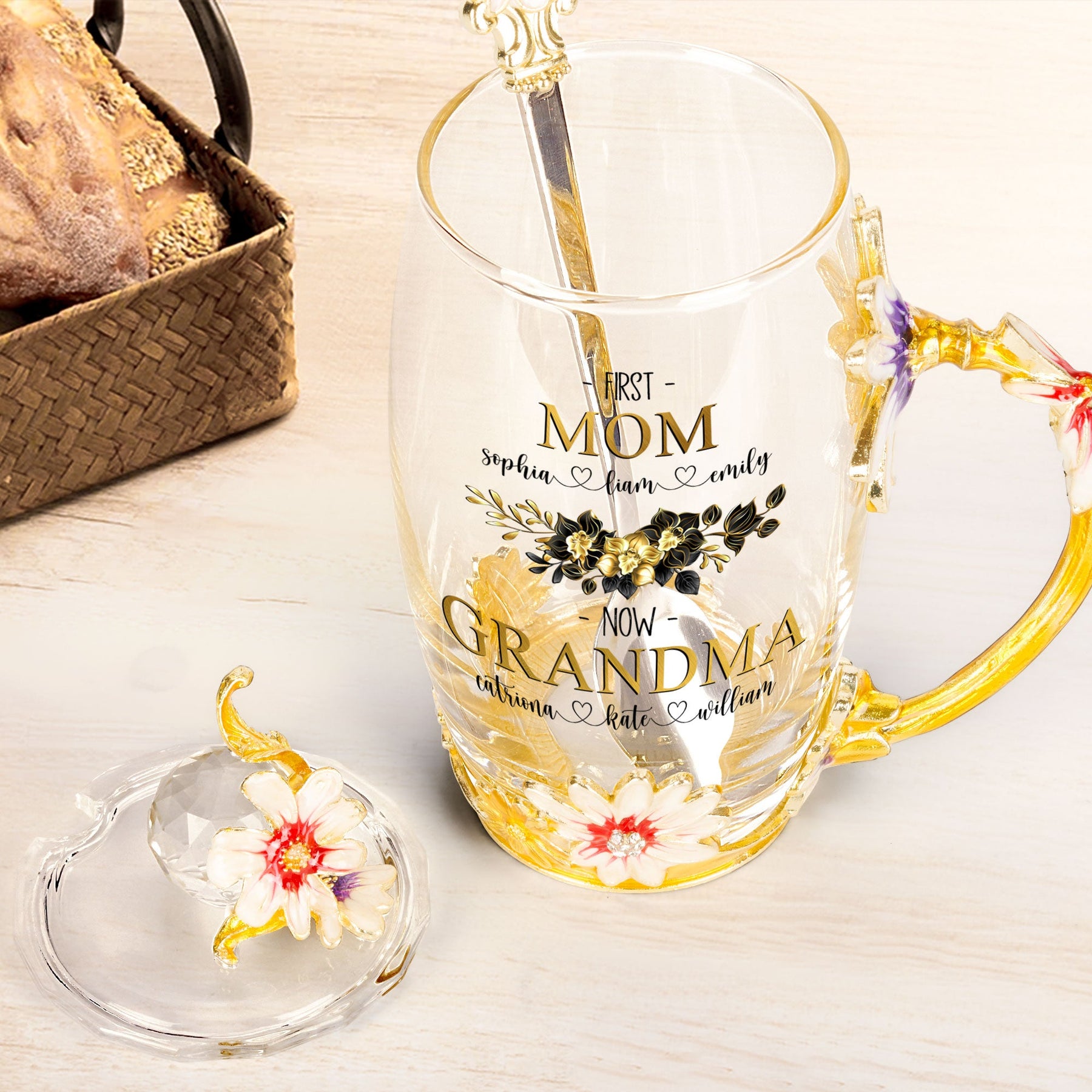 First Mom Now Grandma - Personalized Enamel Flower Tea Cup