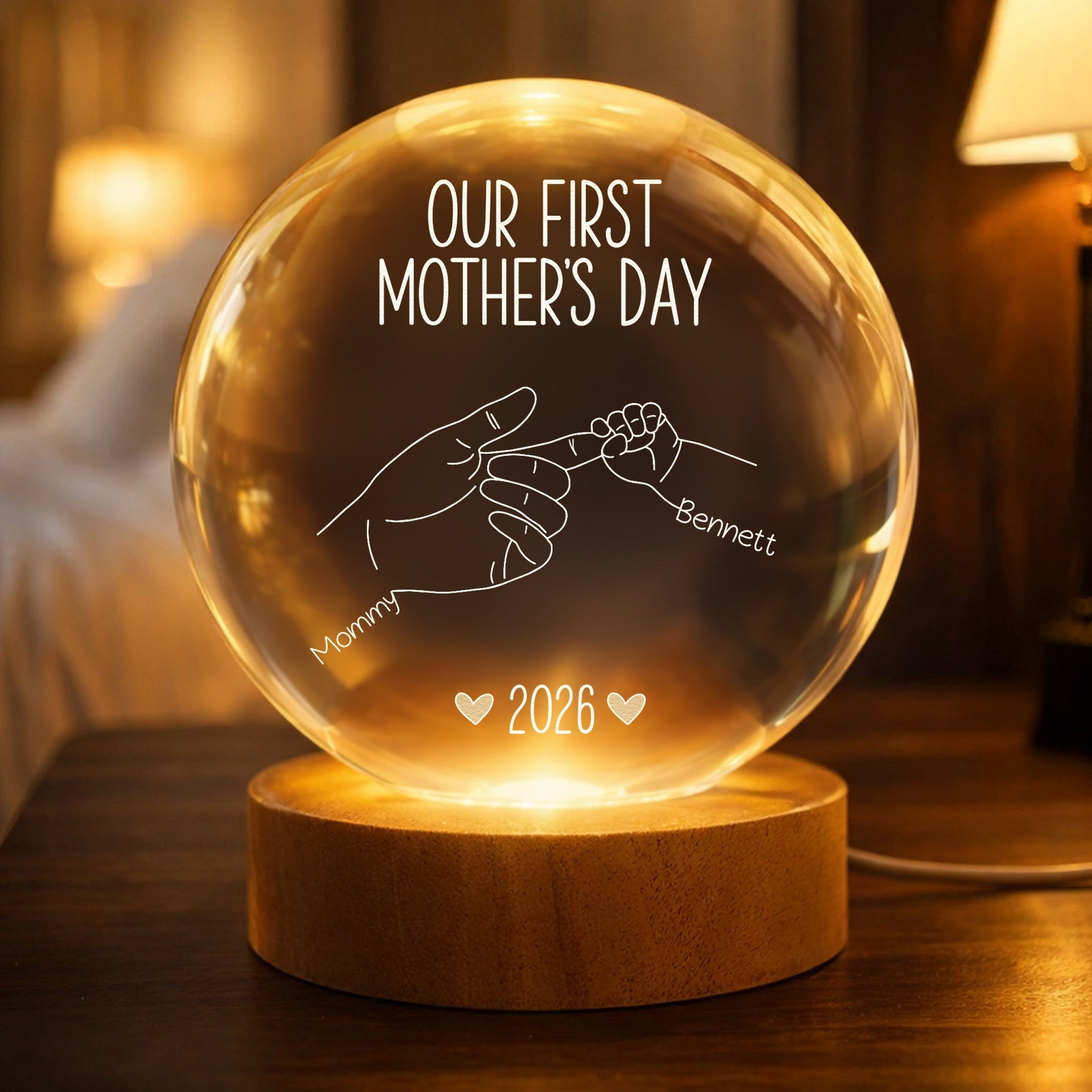 First Mother's Day Hand Line Art - Personalized Night Light