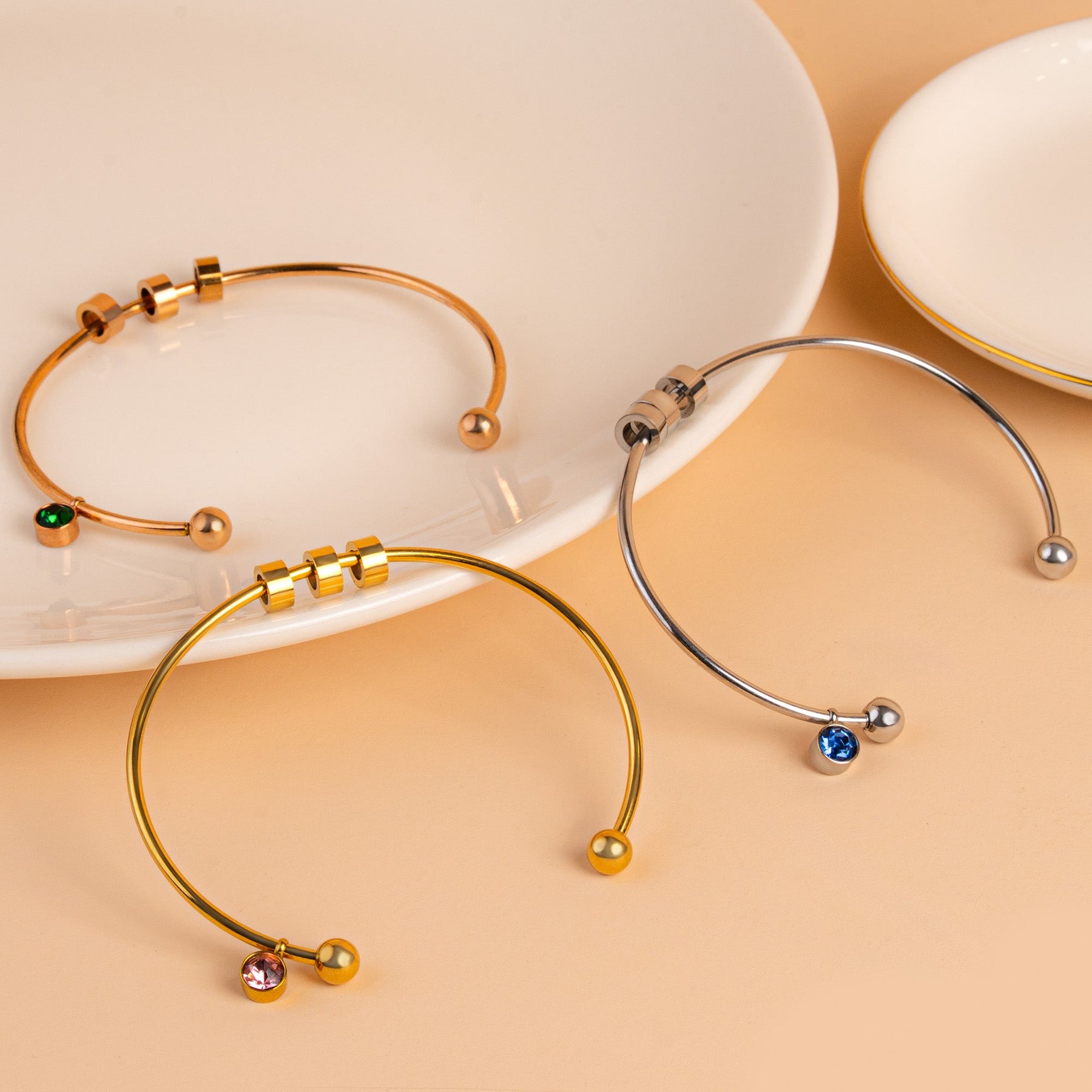 First Mother's Day Gift- Personalized Engravable Bead Name Cuff Bracelet With Birthstone