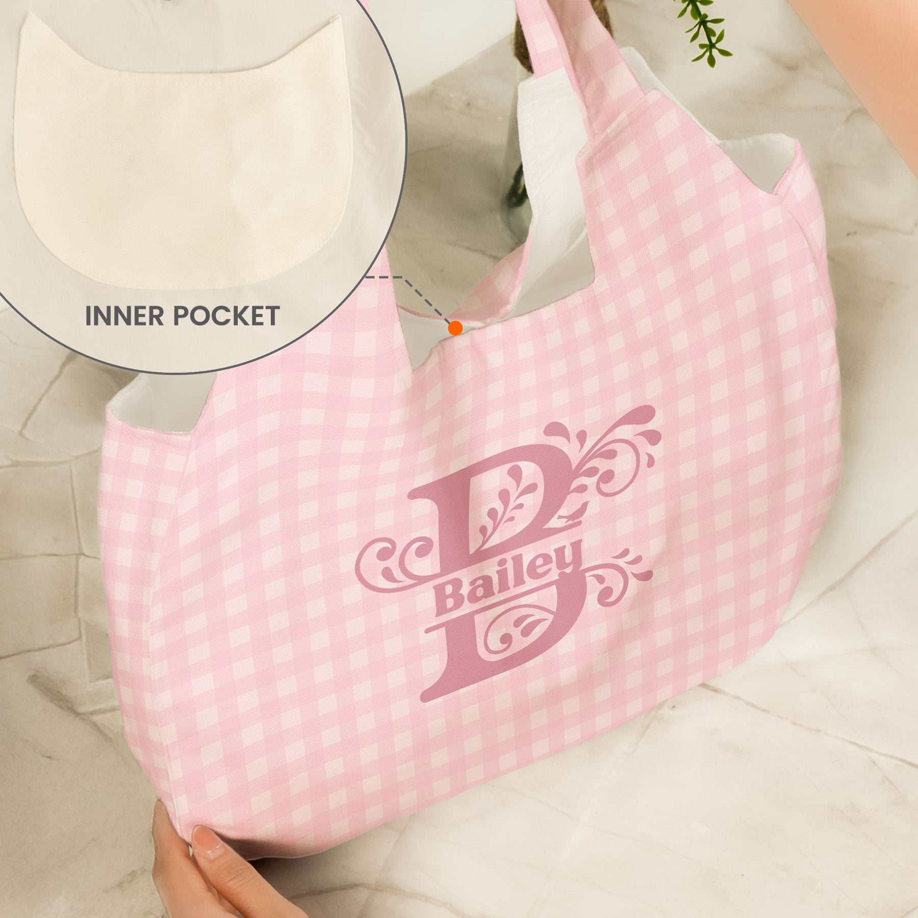Floral Pattern With Name - Personalized Round Tote Bag