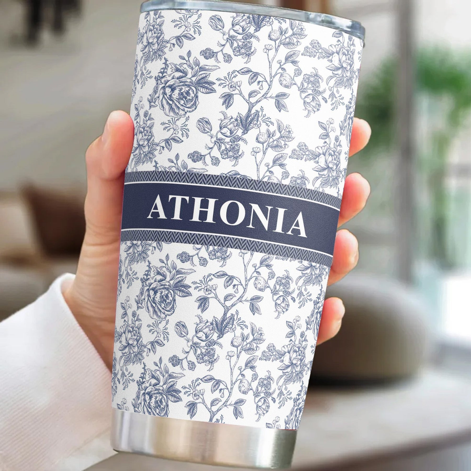 Flower Toile De Jouy French Style Custom Name - Personalized Tumbler Cup