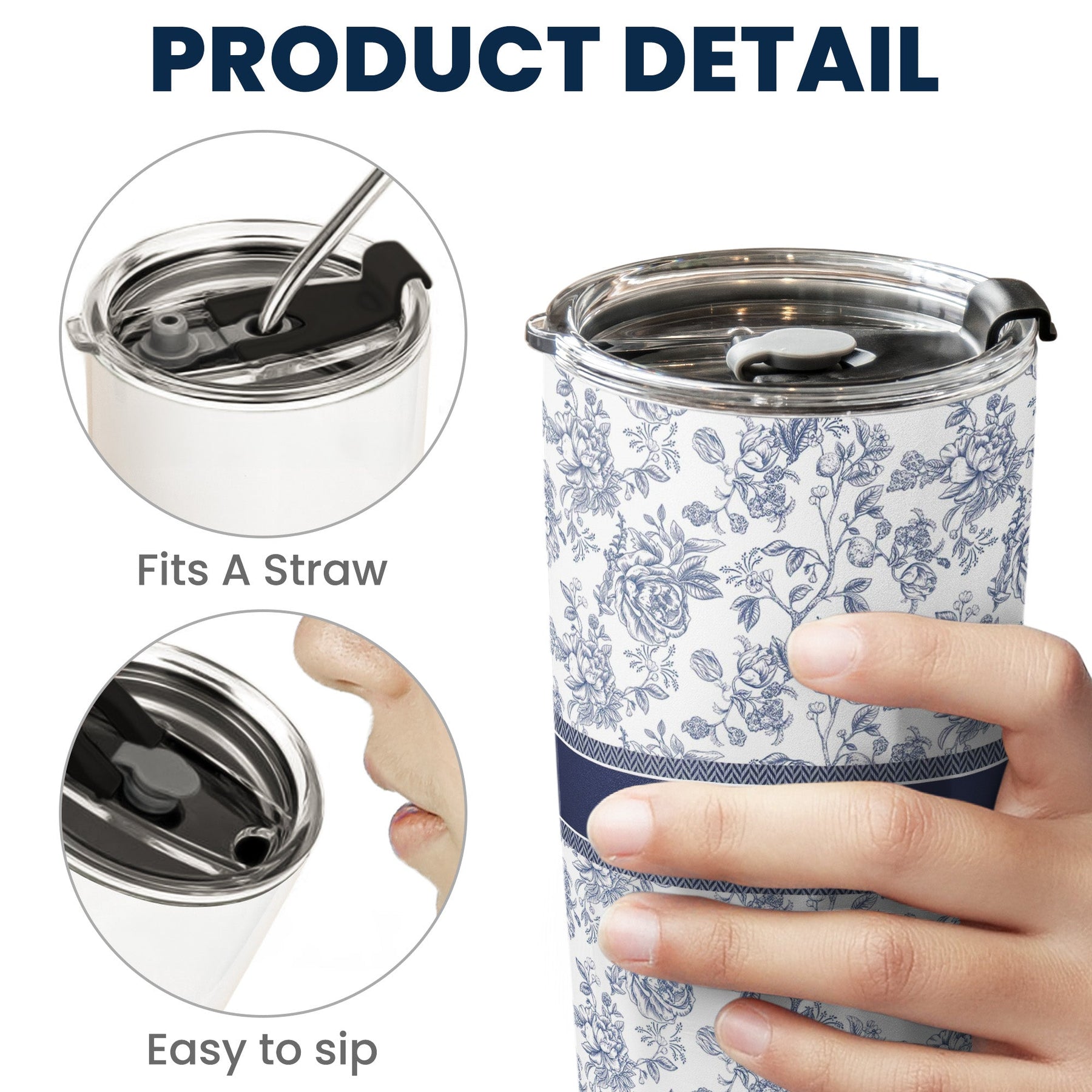 Flower Toile De Jouy French Style Custom Name - Personalized Tumbler Cup