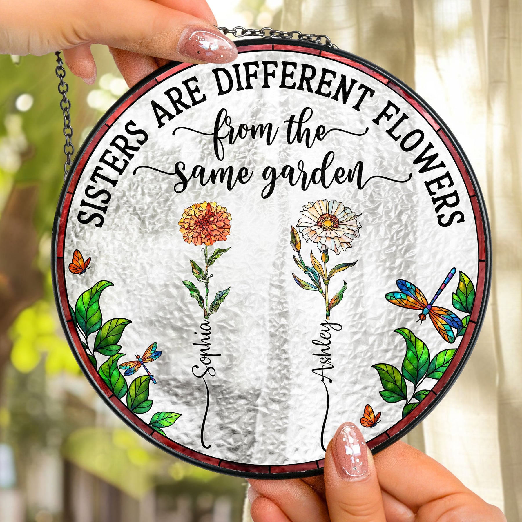 Flowers From Same Garden - Personalized Stained Glass Window Hanging Suncatcher
