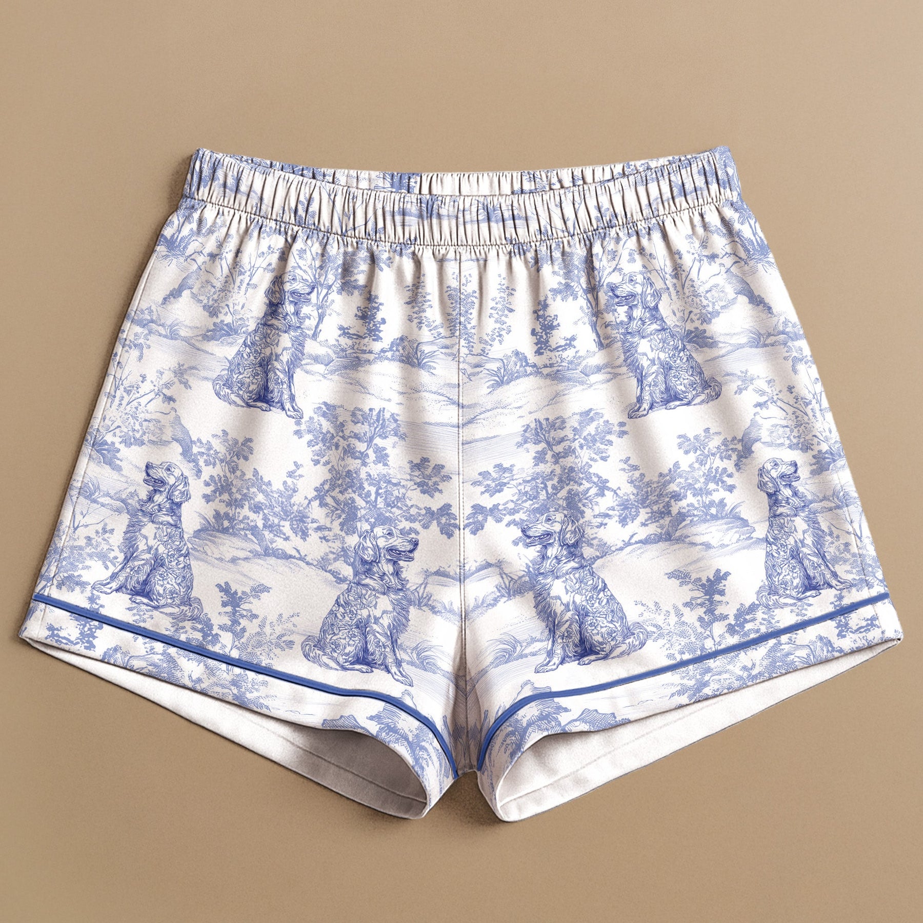Floral Dog Toile De Jouy Custom Breads French Style - Personalized Satin Pajama Set