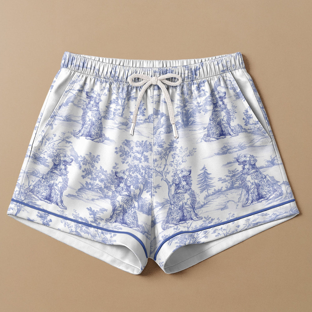 Floral Dog Toile De Jouy Custom Breads French Style - Personalized Satin Pajama Set